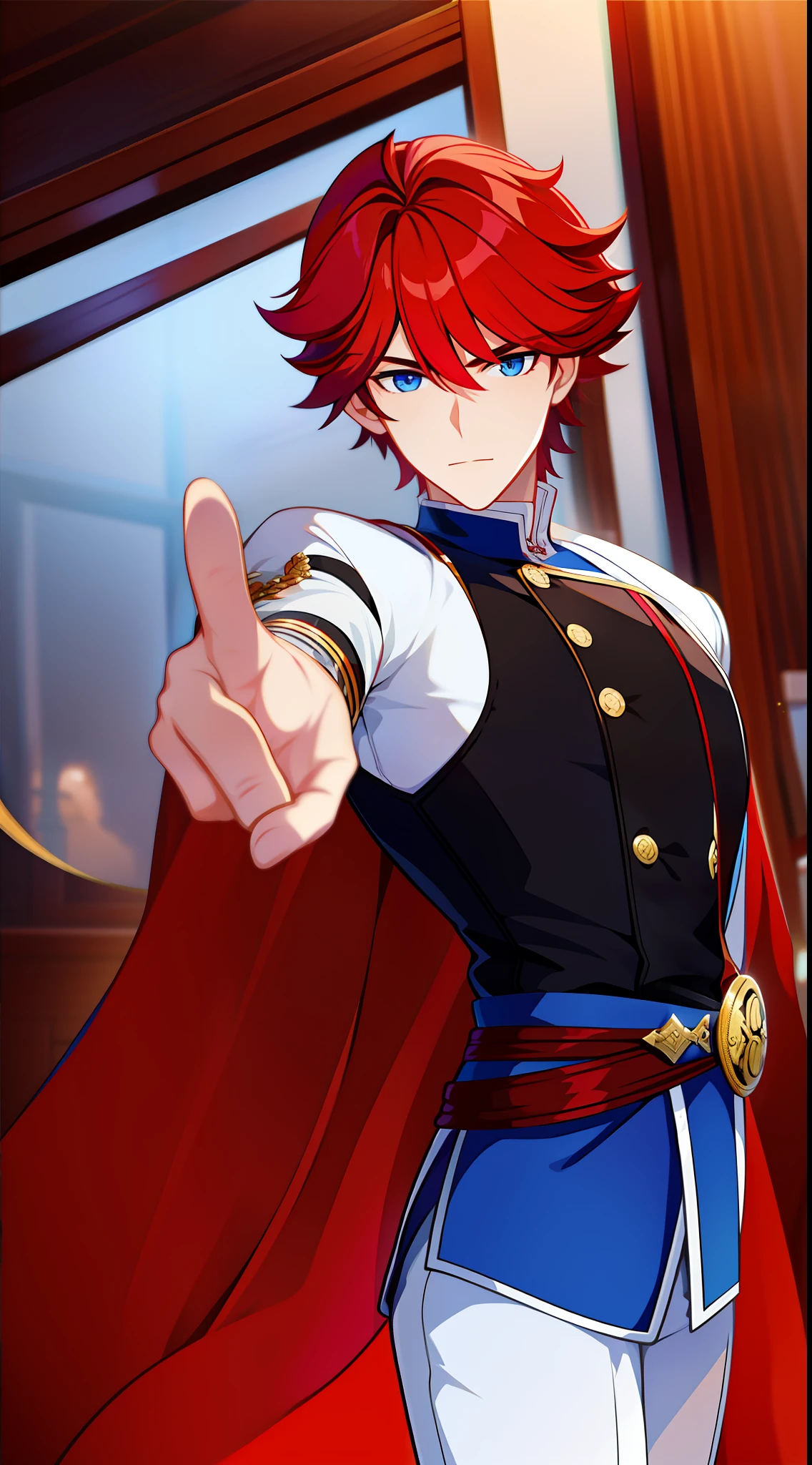 Young guy, short red hair, blue eyes, prince, martial arts, Masterpiece, hiquality
