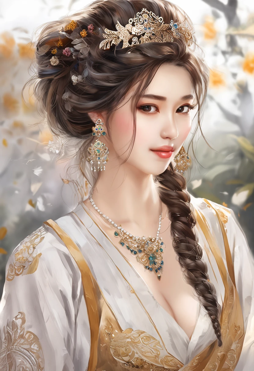 （8k，RAW photos，best qualtiy，tmasterpiece：1.2），（realisticlying，photograph realistic：1.37），hyper-detailing，超高分辨率，1个Giant Breast Girl，looking at viewert，beautifull detailed face，ssmile，smal，（Small chest and thin waist：1.3），The shirt，Beautiful Details Skin，skin textures，Floating hair，profesional lighting，Read a book and drink tea，The years are quiet
