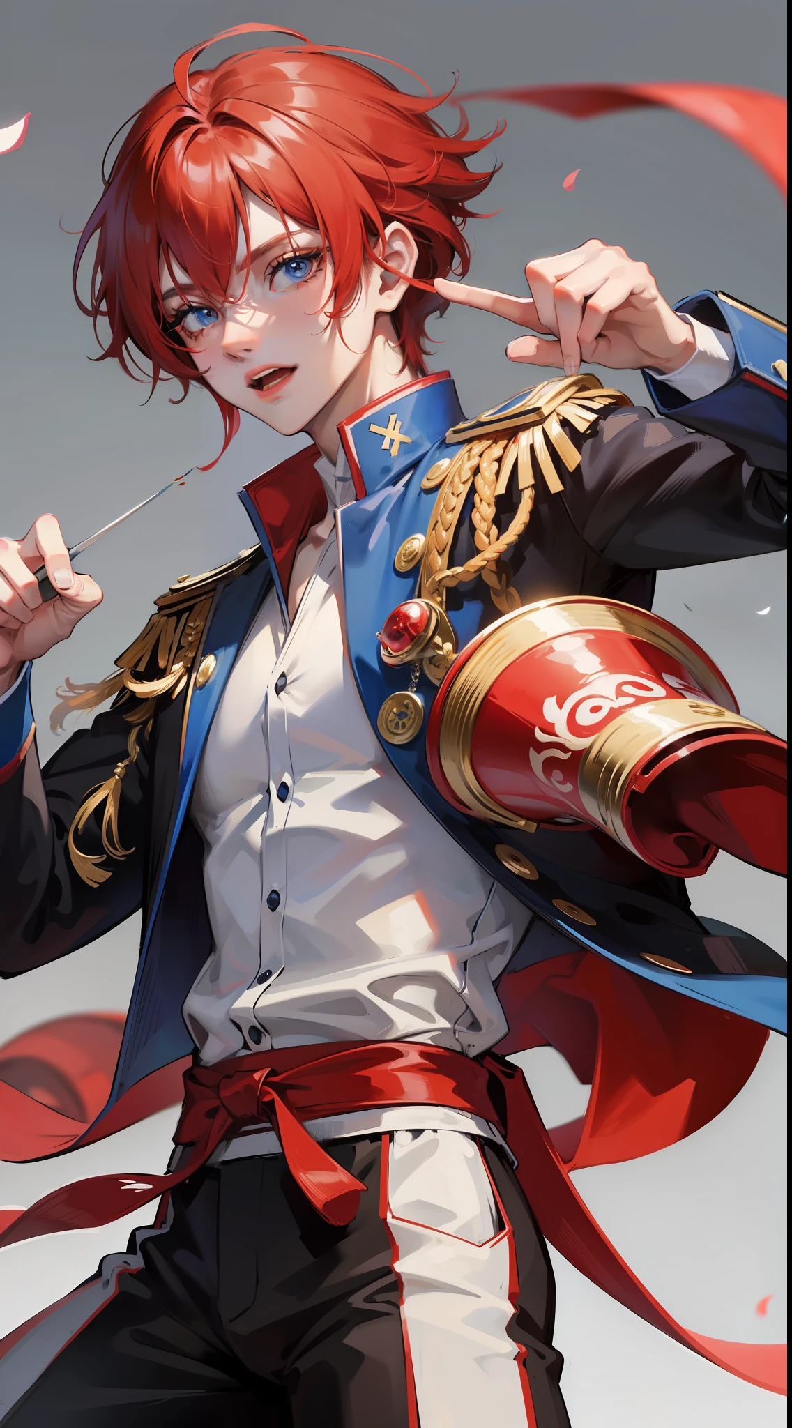 Young guy, short red hair, blue eyes, prince, martial arts, Masterpiece, hiquality