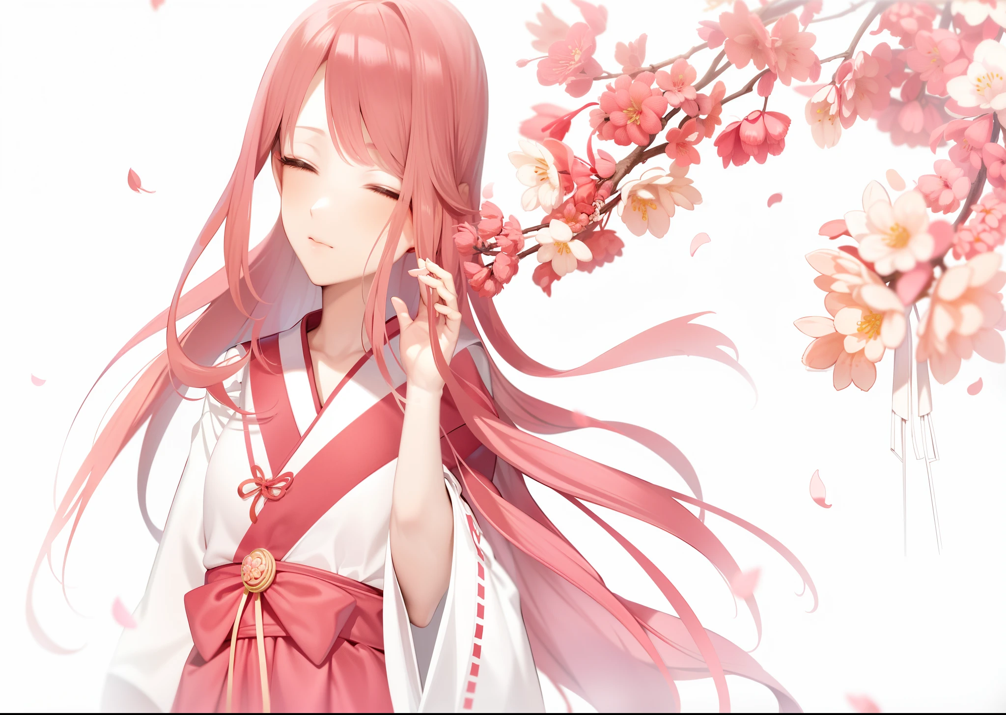 tmasterpiece,HighestQuali,Anime girl with long hair and red dress standing under a cherry blossom tree, an anime drawing inspired by Tsuruko Yamazaki, Pisif, shin hanga, sakura petals around her, anime visual of a cute girl, flowing sakura-colored silk, Beautiful anime, in style of kyoto animation, Beautiful anime artwork, flowing sakura silk, Sakura Kinomoto