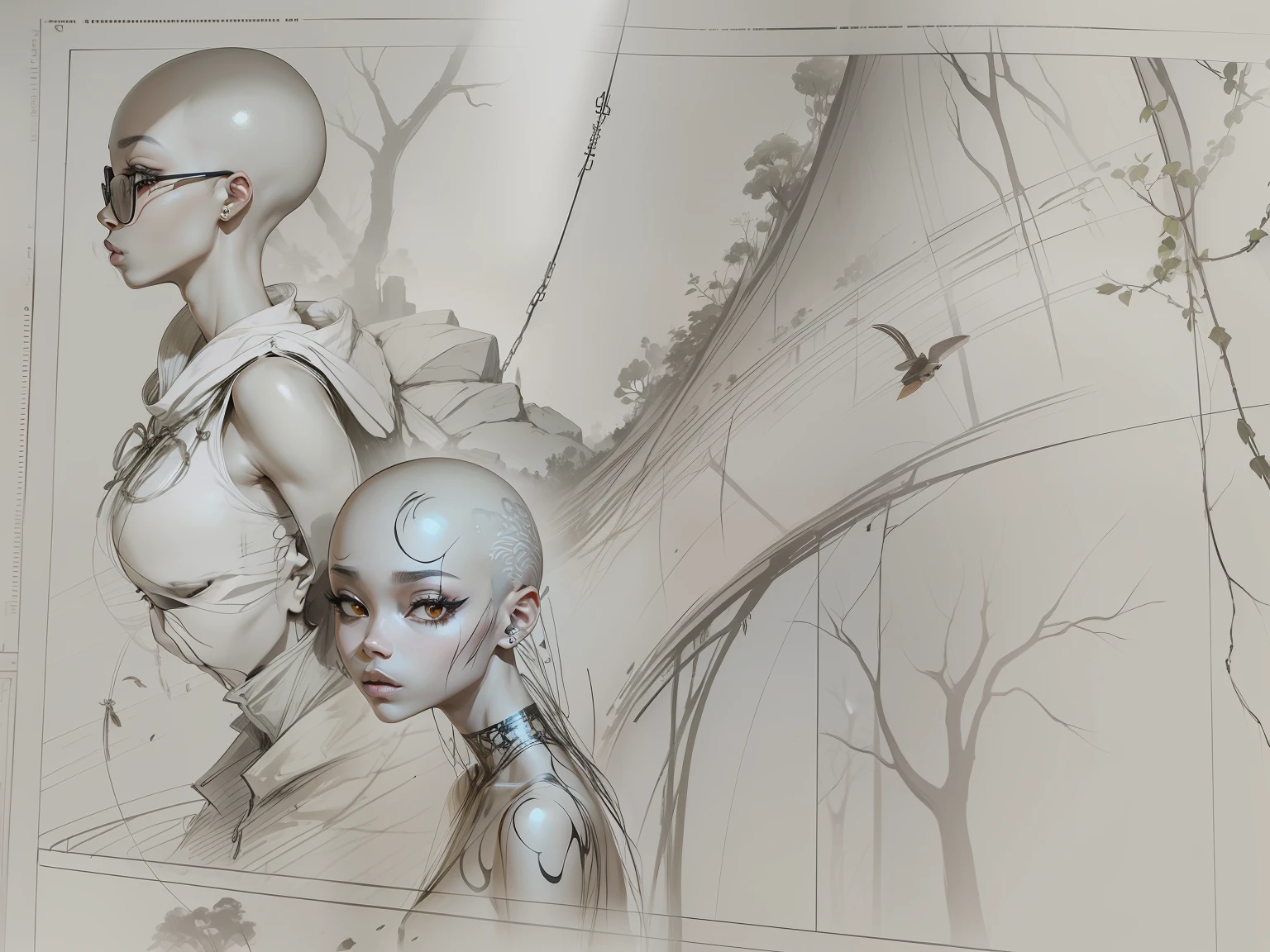 bald-headed，Kizi，nakeness，ln the forest