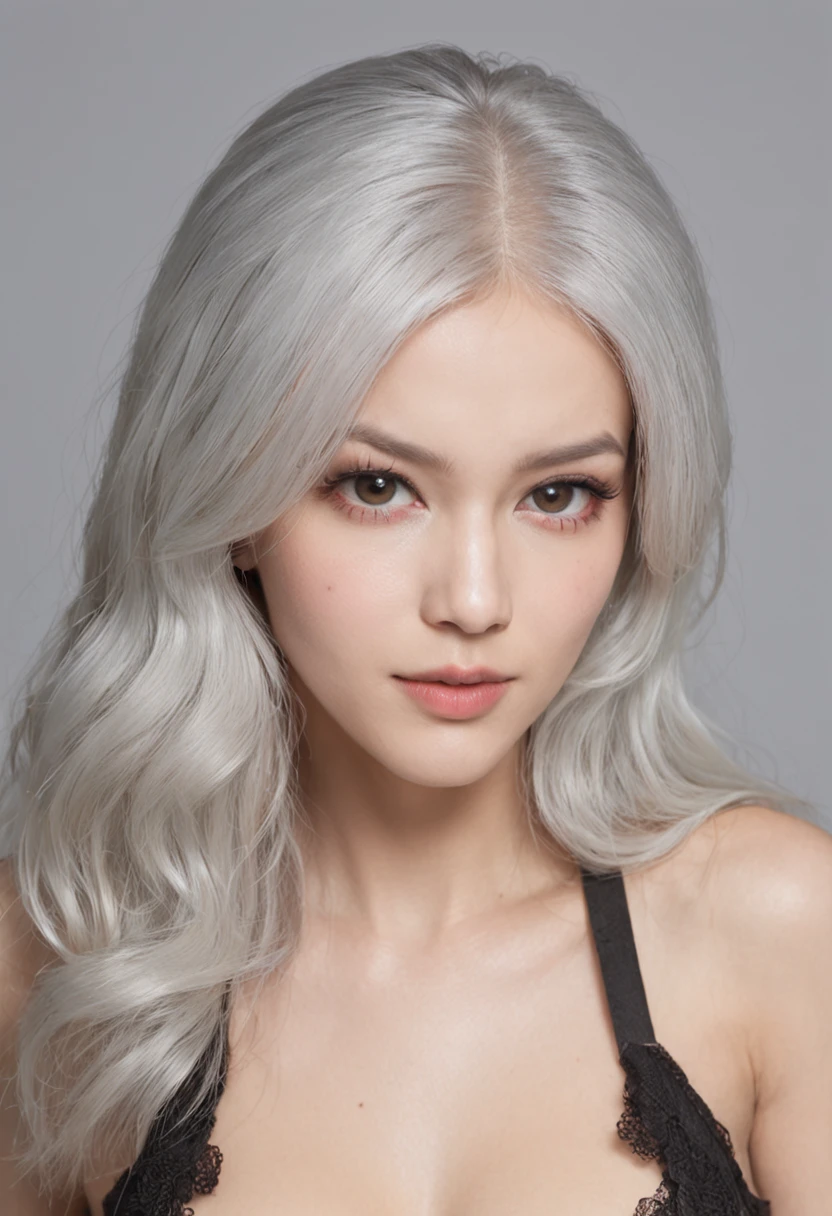 （（（1个Giant Breast Girl）），Ray traching，（dim murky lights），[detailedbackground（Bedrooms）），（（Silvery hair）），（（Silvery hair）），（（（（（Fluffy silver hair，plump and slender girl））Wears a high ponytail）））Avoid golden eyes in the ominous bedroom（（（（Girl wears white shirt，Black wrinkled skirt，Wear yours with black thick pantyhose），It shows a delicate and slender figure and beautiful curves，Correct limbs，sit on a bed，Super detail，Anatomically correct，ccurate，Physical coordination，Photo portrait，slender thigh，Full body photo