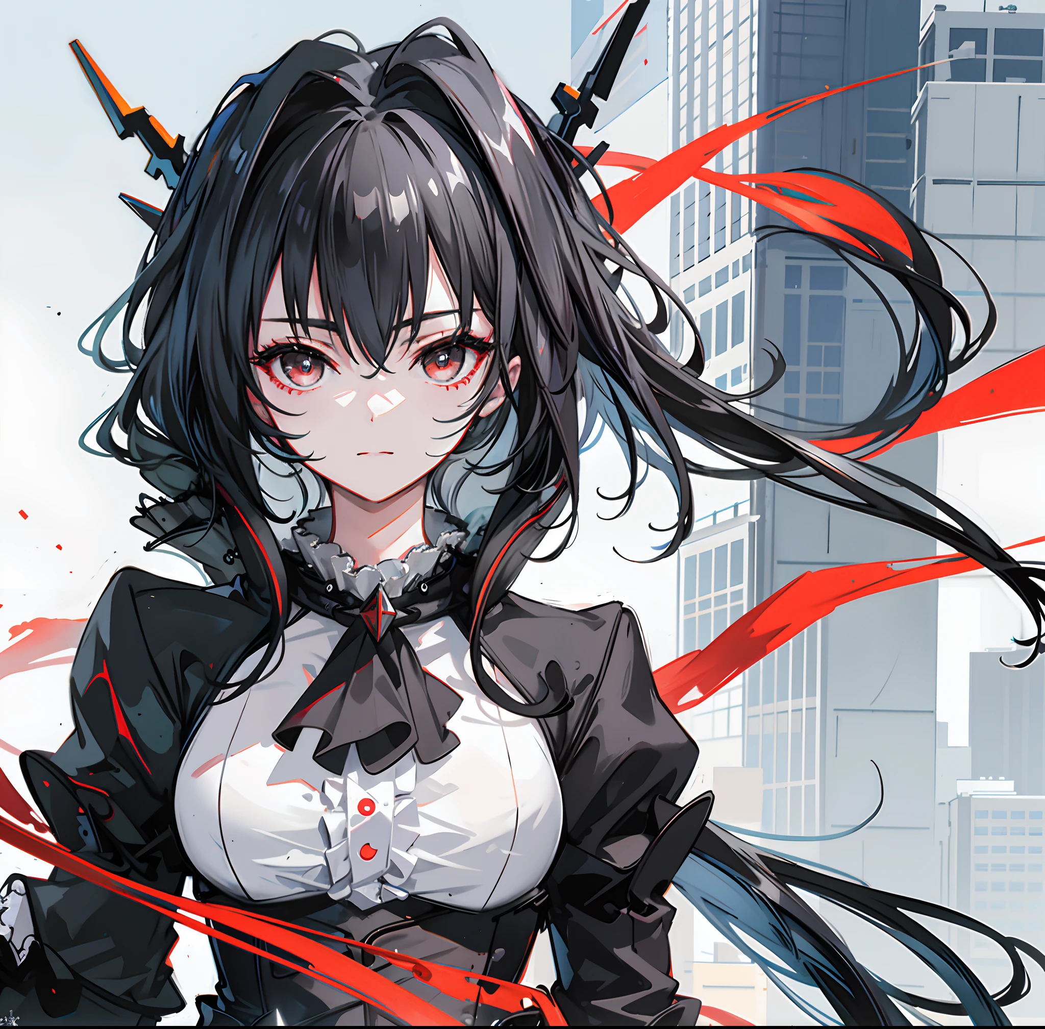 Black double ponytail,slenderness,19-year-old girl,Red Lolita,photorealestic,Realistic photos,best qualtiy,tmasterpiece,extremety fine and beautiful,Extremely detailed CG,8k wallpaper,amazing fine details。