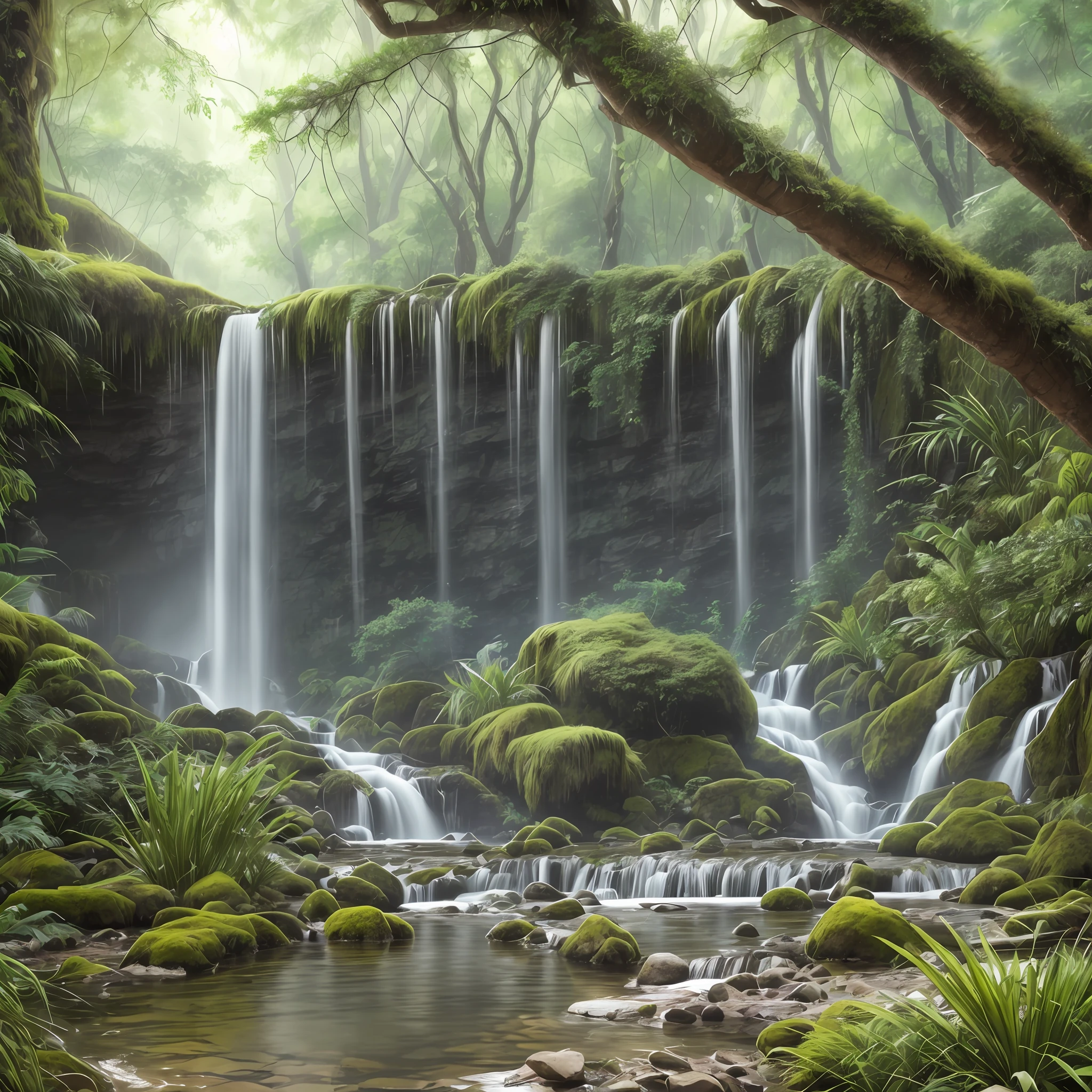 _Created with [AIPRM Prompt "Midjourney Material Fantasy"](https://www.aiprm.com/prompts/generative/midjourney/1784200001845727232/)_  /imagine prompt: amazon forest water fall with river tw birds in tree monkey jumping deer quenching, waterfall, cascading, majestic, splendid, roaring, forest, lush, vibrant, teeming, wild, river, meandering, babbling, reflective, serene, night, nocturnal, materials: wood, iron, bronze, alumnimum, anti-matter, tree, towering, ancient, verdant, leafy, monkey, playful, agile, chattering, curious, deer, graceful, timid, elusive, peaceful, birds, colorful, melodious, flitting, feathered, environment: lushness, biodiversity, tranquility, ecosystem, verdure, mood/feelings: enchanting, mysterious, soothing, ethereal, calm, atmosphere: tranquil, serene, immersive, otherworldly, enchanting, technical basis: natural lighting, high-resolution camera, organic textures, advanced rendering, dynamic composition --auto --s2