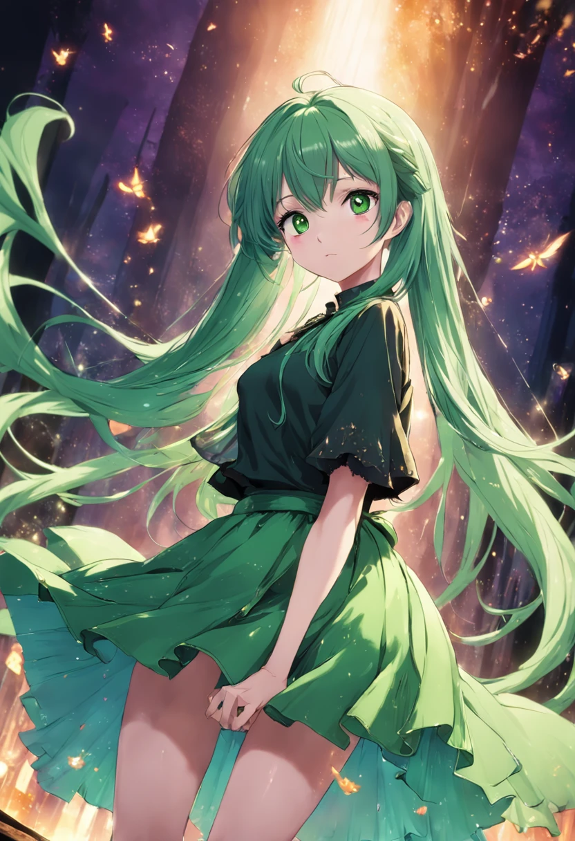 Fairy, fairytale, Green hair and green eyes,skirts, white background