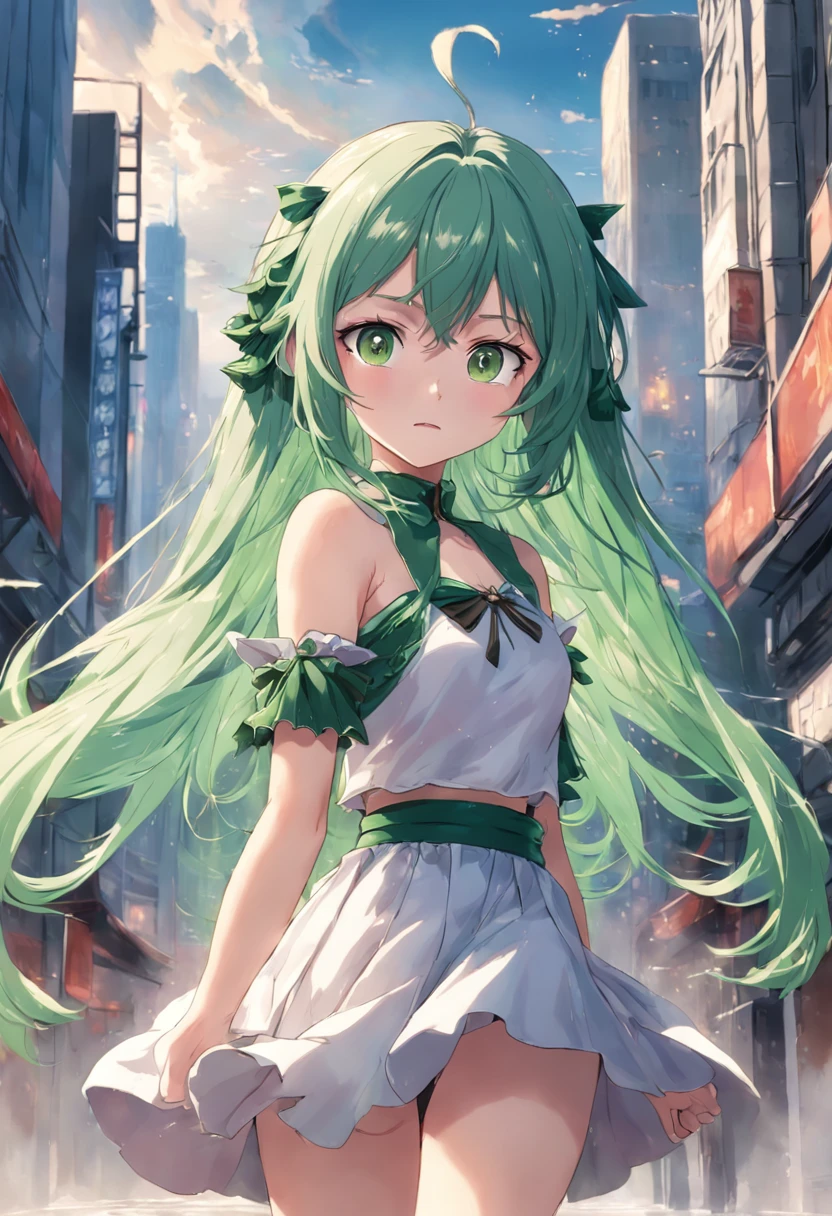 Fairy, fairytale, Green hair and green eyes,skirts, white background