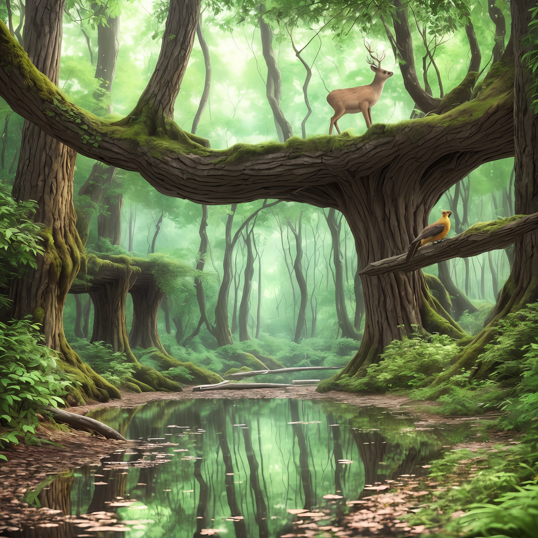 _Created with [AIPRM Prompt "Midjourney Material Fantasy"](https://www.aiprm.com/prompts/generative/midjourney/1784200001845727232/)_  /imagine prompt: ,birds sitting in the tree  create love in forest, lush, vibrant, teeming, wild, river, meandering, babbling, reflective, serene, night, nocturnal,photorealistic materials: wood, iron, bronze, alumnimum, anti-matter, tree, towering, ancient, verdant, leafy, monkey, playful, agile, chattering, curious, deer, graceful, timid, elusive, peaceful,photorealistic birds, colorful, melodious, flitting, feathered,a environment: lushness, biodiversity, tranquility, ecosystem, verdure, mood/feelings: enchanting, mysterious, soothing, ethereal, calm, atmosphere: tranquil, serene, immersive, otherworldly, enchanting, technical basis: natural lighting, high-resolution camera, organic textures, advanced rendering, dynamic composition,photorealistic --auto --s2