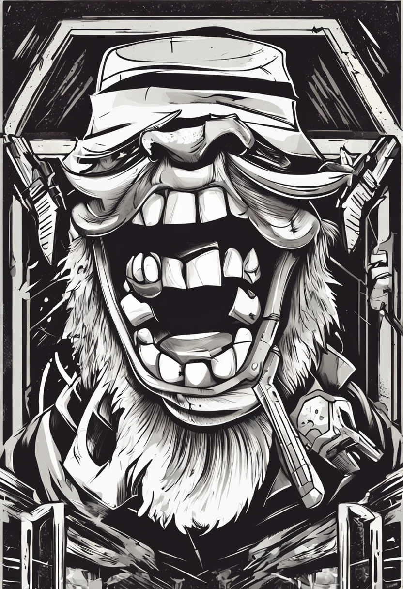 Create a logo for a hardware trade with the following description:
Estilo: Cartoon realista
Formato: PNG
Cores: Preto e branco
Elementos principais: A brick wall in sight with a hole being repaired by a professional with a strong Thor-like physique and a well-defined face appearance, uniformed with construction overalls. He should be holding a sledgehammer in his right hand and a screw between his lips in his mouth.
Detalhes: O rosto do profissional deve ser realista e bem detalhado. The broken wall with the hole should also be detailed with lighting. The screw held between the lips of the professional should be visible and well highlighted.
action: The professional must be working in construction, using the sledgehammer tool in one hand and knocking down the brick wall in sight with the sledgehammer.
Remember that the logo should convey the idea of a hardware trade, That is why it is important that the professional is performing an activity related to the construction and repair of walls.