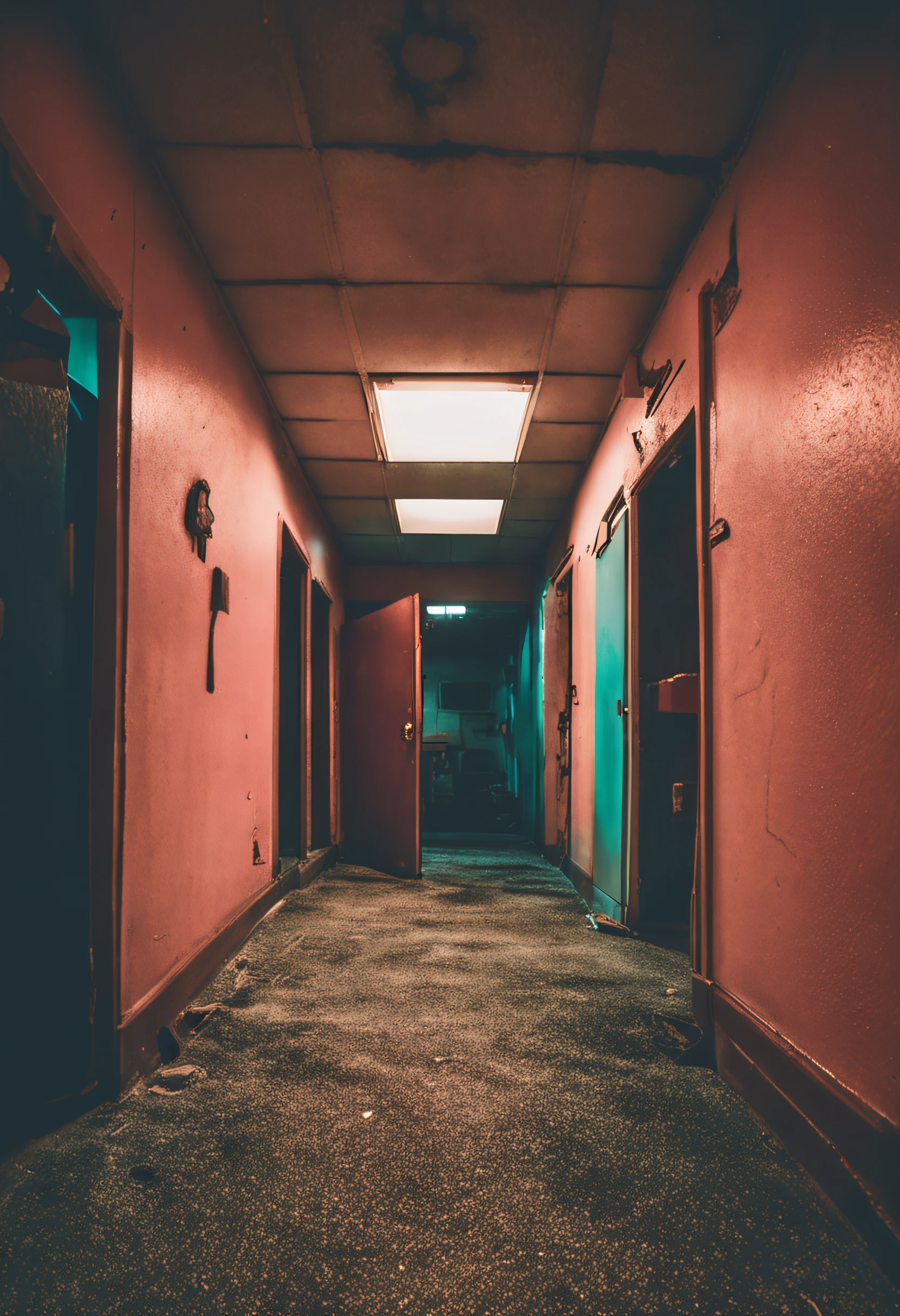 Nostalgic but unsettling photos、Images in a dream、uneasy、deep in the night、motel、Motel Area、Haze、clown、Particle、Grainy photo、Film Touch、horor、wide angles、wide-angle lens、