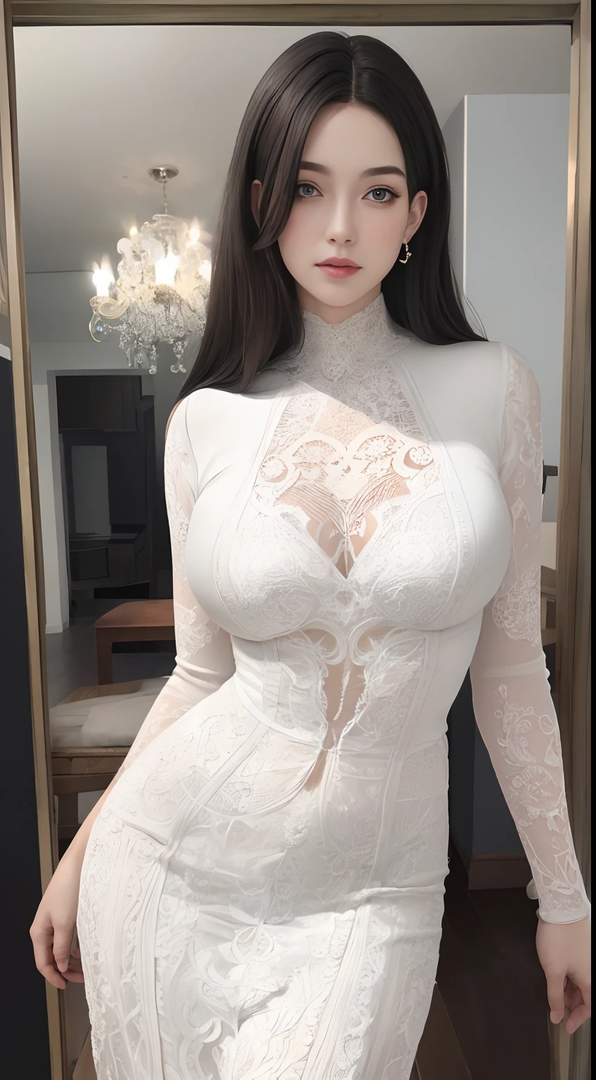 (Masterpiece:1.2, Best quality), Realistic, (Real picture, Intricate details, Depth of field,High neck clothes), parted lip, highly detailed, Perfect face, Perfect body, Large models,
Mature woman, Tall, Long legs,
Natural background bokeh