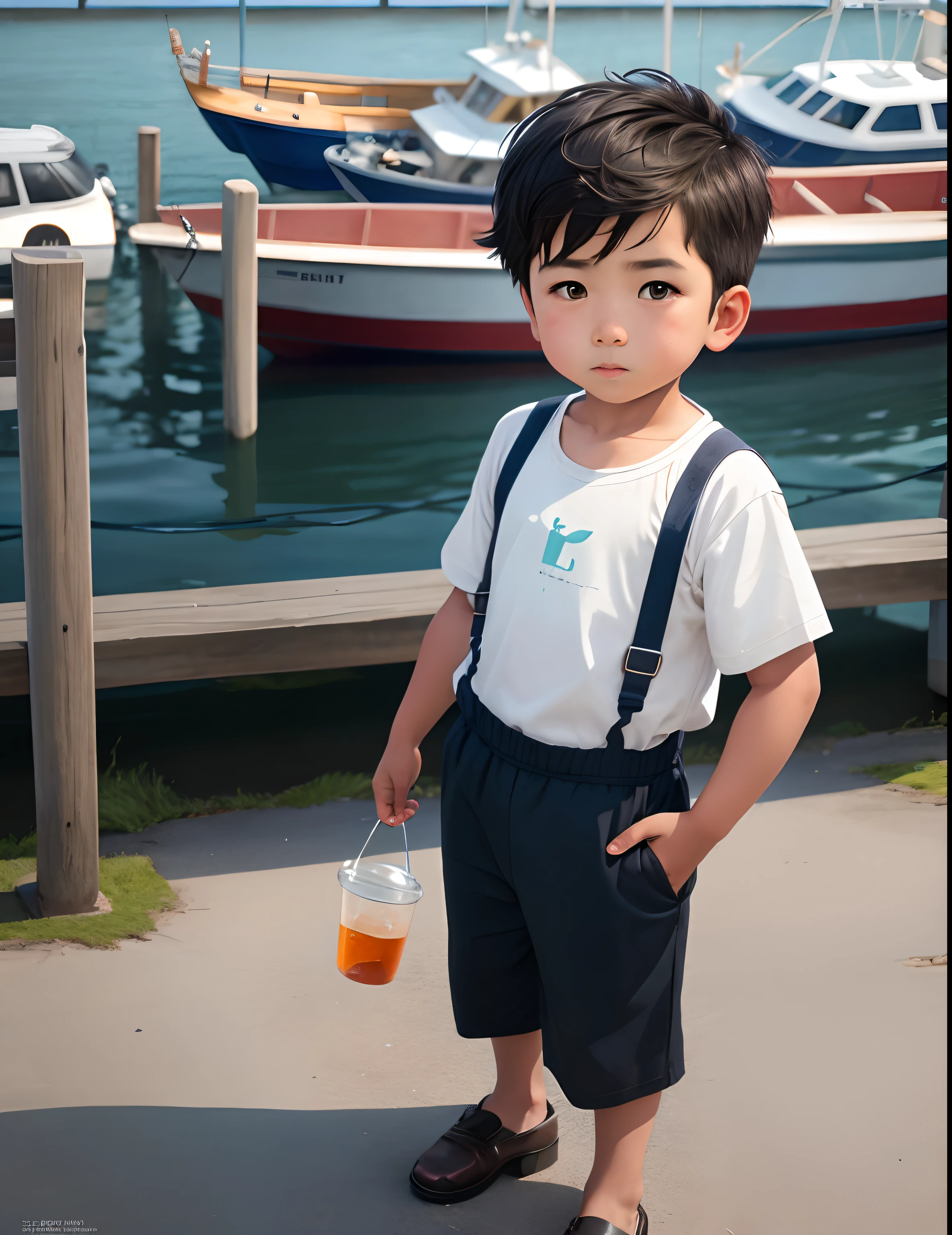 Male ,Shrugging at the fishing port,high class,