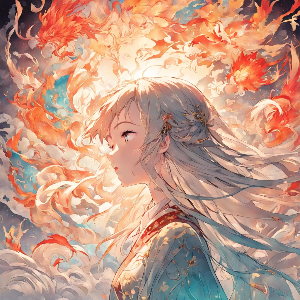 (White background:1.4),(Silhouette of a girl's head, Eyes closed, colorfull long hair, Oriental elements),(Chinese illustration:1.3,paper art:1.3, Quilted paper art:1.2),( reasonable design, Clear lines, High sharpness,Best quality, Very detailed, masutepiece, movie light effect, 4K )