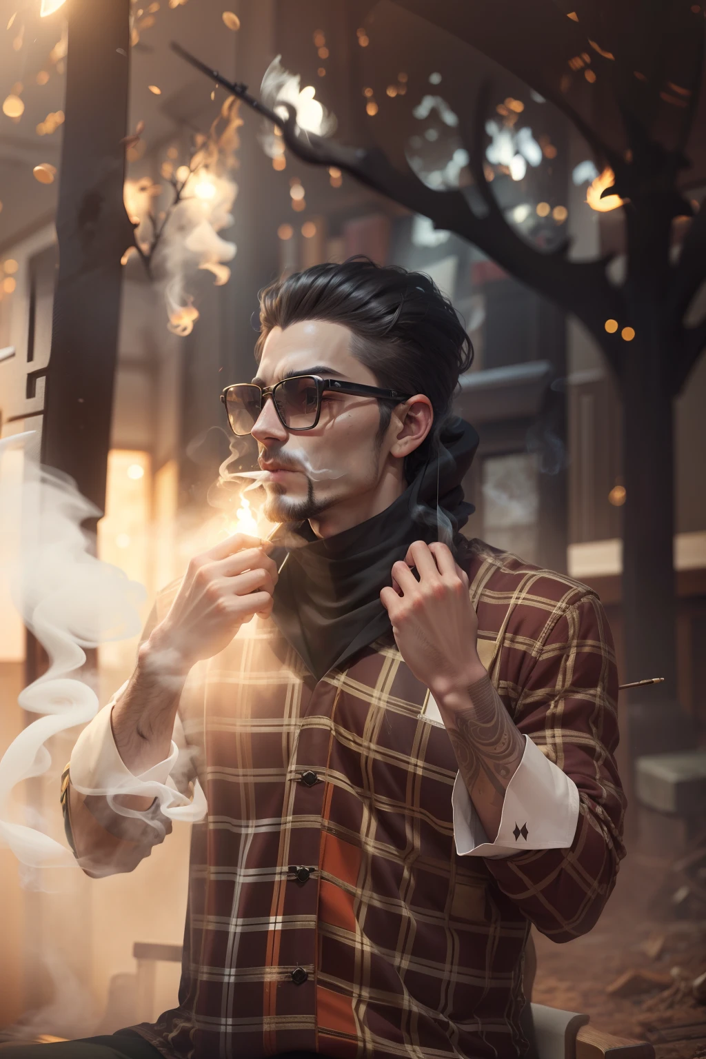 HD fix，Refinement，rendering , cigrette , little bit realistic smoke , realistic , men , aesthetic