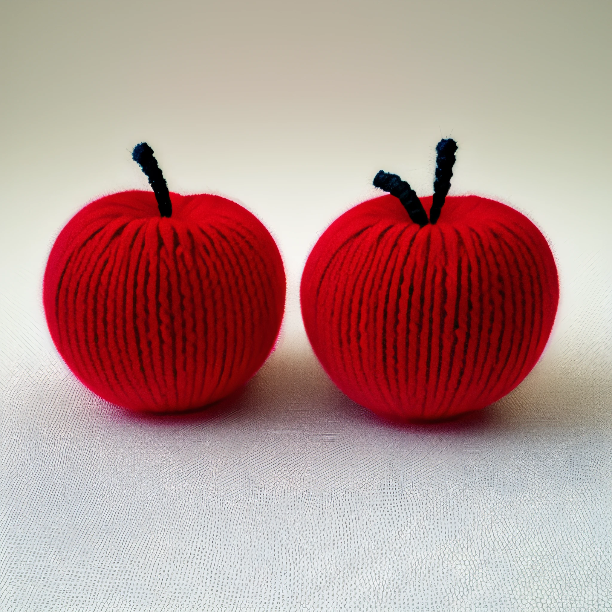 knitted from yarn a pair of cherries fruits, knitted from yarn 3d object knitted from yarn a pair of cherries fruits, realistic knitted from yarn a pair of cherries fruits in white background