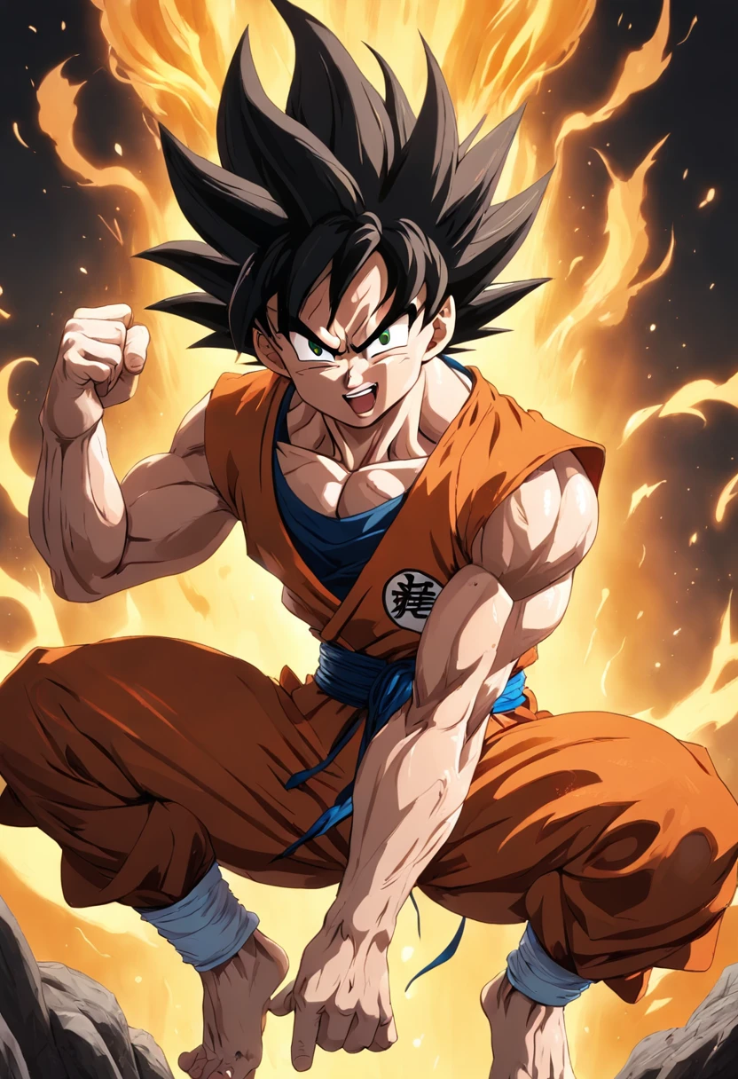 Dragon Ball Goku,Great ape, full body portrait,of a real,Facial features are carefully depicted,Realistic skin texture,Dark style,depth of fields,high light,Real light,Ray traching,oc rendered,Hyper-realistic,best qualtiy,8K,Works of masters,super-fine,Detailed pubic hair,Correct anatomy,sharp focus on eyes,facial features are carefully depicted. Goku Disfrutando de Fideos Chinos en un Restaurante" Description: En un restaurante acogedor con toques orientales, Goku, el famoso guerrero saiyajin, se encuentra en la cocina, rodeado de aromas deliciosos. Dressed in his iconic martial arts uniform, Goku is sitting on a high stool in front of a kitchen counter.. A cup of steaming Chinese noodles rests in front of him, mientras sostiene los palillos con destreza. With a smile of anticipation, Goku se dispone a saborear los fideos con entusiasmo. His fellow Z warriors meet at a nearby table, Observing with amusement his encounter with terrestrial cuisine. Behind him, los chefs del restaurante, ataviados con sus uniformes tradicionales, They watch with admiration the legendary fighter as he enjoys the meal. The atmosphere is full of warmth and camaraderie, despite the epic adventures that Goku and his friends regularly face. Soft lighting enhances the scene, making the colors of the ingredients and the decoration of the restaurant shine with a cozy luminosity. La imagen captura un momento inusual y relajado en la vida de Goku, showing his most human side while enjoying an earthy meal in the midst of his amazing exploits.