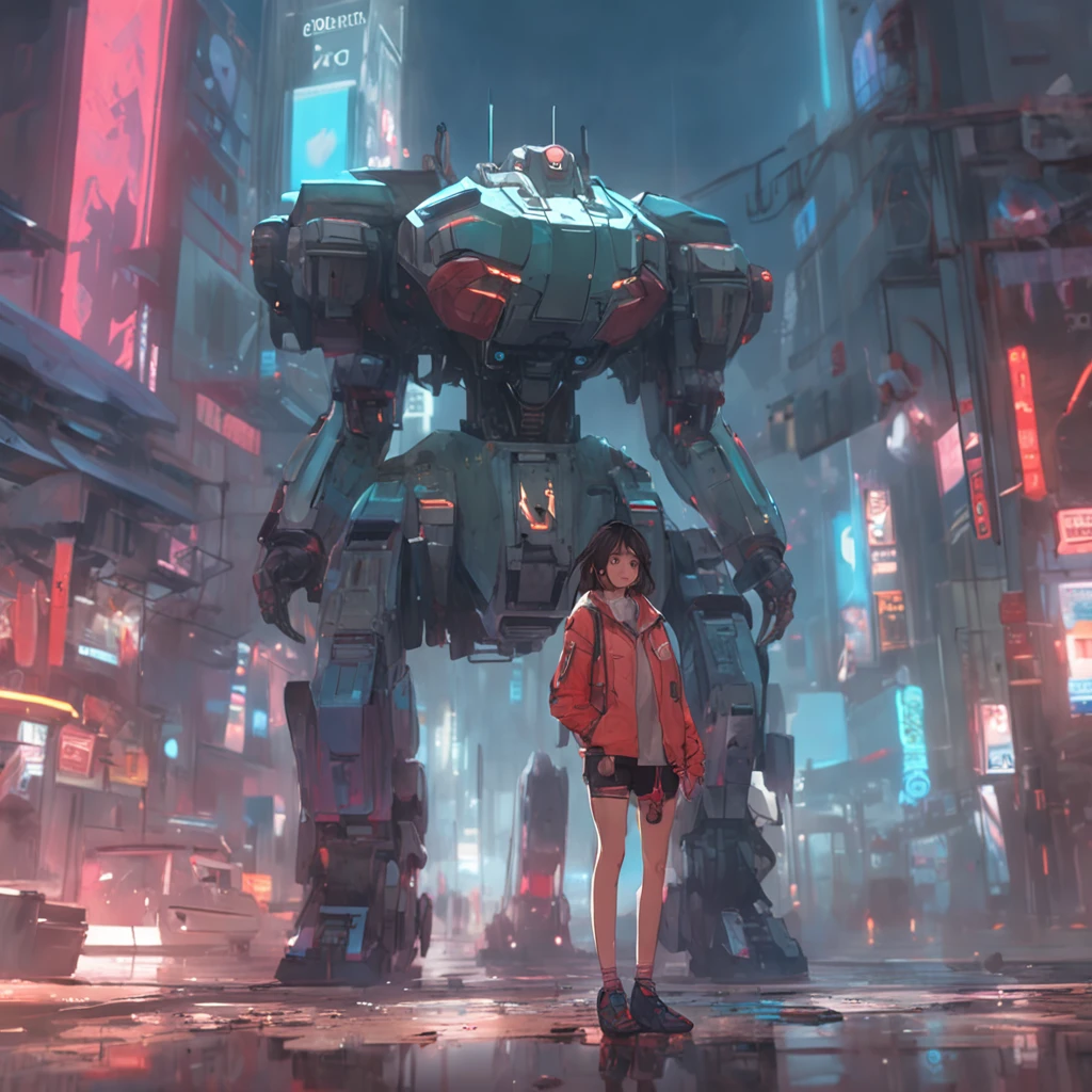 anime girl in short shorts and jacket standing next to giant robot, artwork in the style of guweiz, cyberpunk anime girl mech, trending on cgstation, guweiz, by Russell Dongjun Lu, digital cyberpunk anime art, ross tran 8 k, guweiz on artstation pixiv, girl in mecha cyber armor