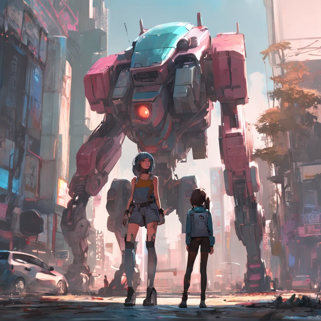 anime girl in short shorts and jacket standing next to giant robot, artwork in the style of guweiz, cyberpunk anime girl mech, trending on cgstation, guweiz, by Russell Dongjun Lu, digital cyberpunk anime art, ross tran 8 k, guweiz on artstation pixiv, girl in mecha cyber armor