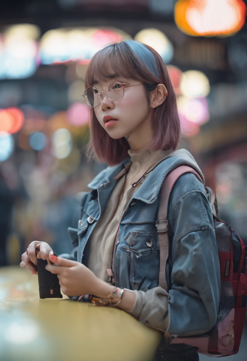 (8k、RAW Photography、Top image quality、masterpiece:1.2)、(realisitic、Photorealsitic:1.37)、Top image quality、超A high resolution、photon maping、Radio City、Physically Based Rendering、1girl、((eye glasses))、((parka))、((sweat pant))、naughty face、cute little、(laught)、(happiness)、(KPOP Idol)、(aegyo sal:1)、((Puffy eyes))、looking at the viewers、poseing、(full bodyesbian)、huge tit、huge tit、A city scape、natta、(bokeh dof:1.4)、photographed on a Nikon D850、Nikon AF-S Nikkor 58mm f1.4G lens