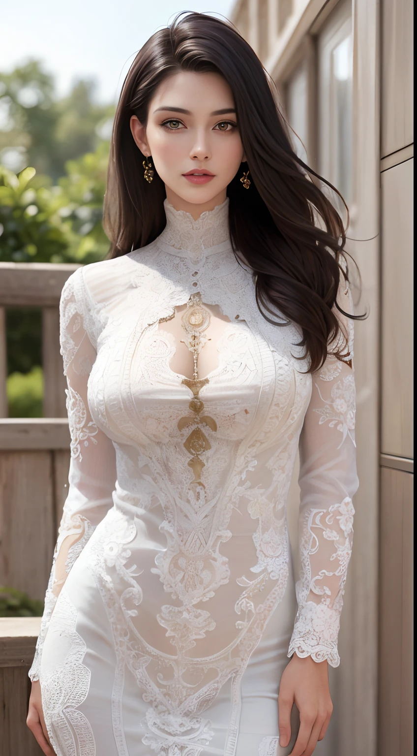 (Masterpiece:1.2, Best quality), Realistic, (Real picture, Intricate details, Depth of field,High neck clothes), parted lip, highly detailed, Perfect face, Perfect body, Large models,
Mature woman, Tall, Long legs,
Natural background bokeh