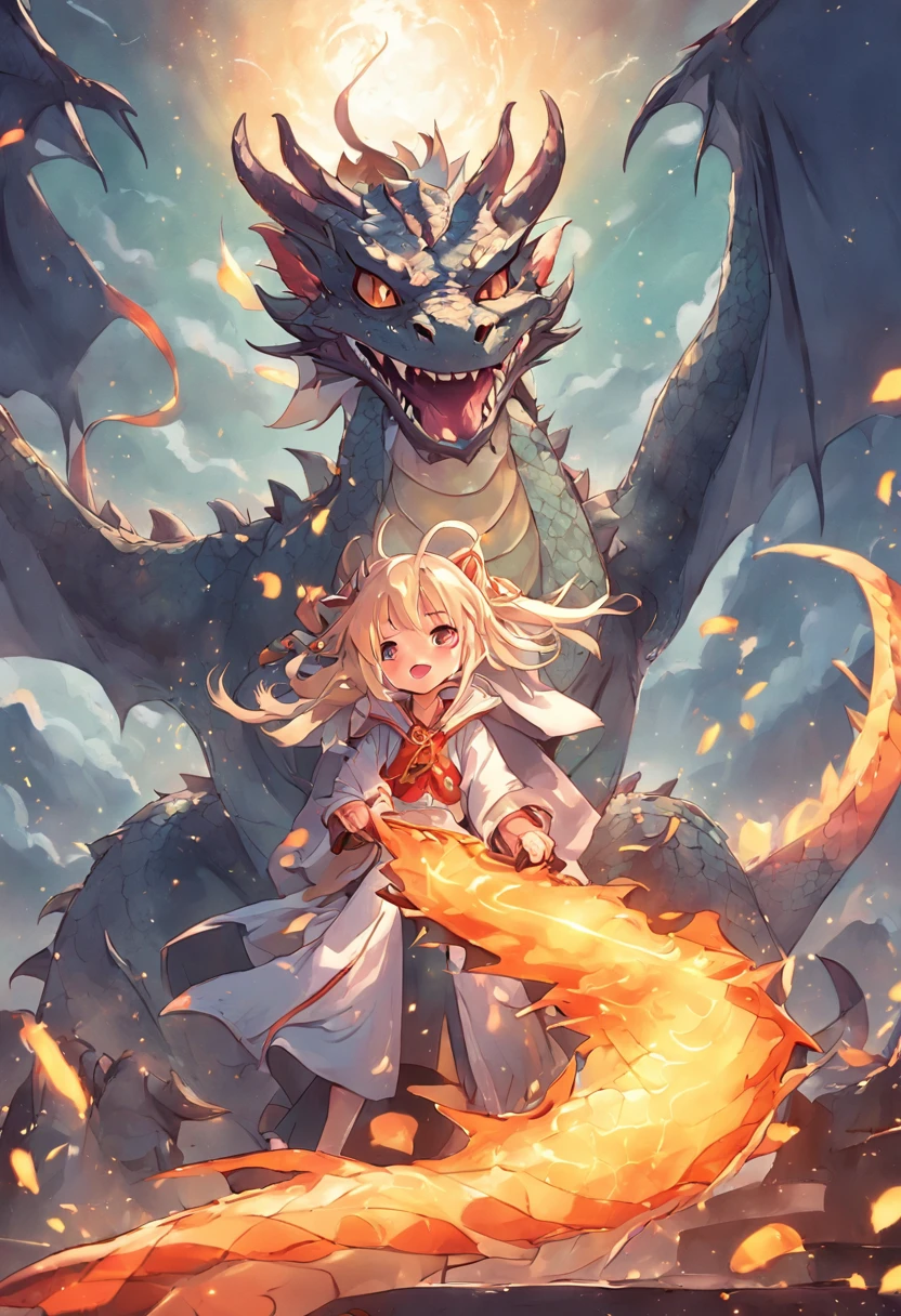 Cartoon dragon avatar, The character becomes the image of a dragon, National trend illustration, Cute cartoon style, Tang costumes,Cute expressions,The content is vivid