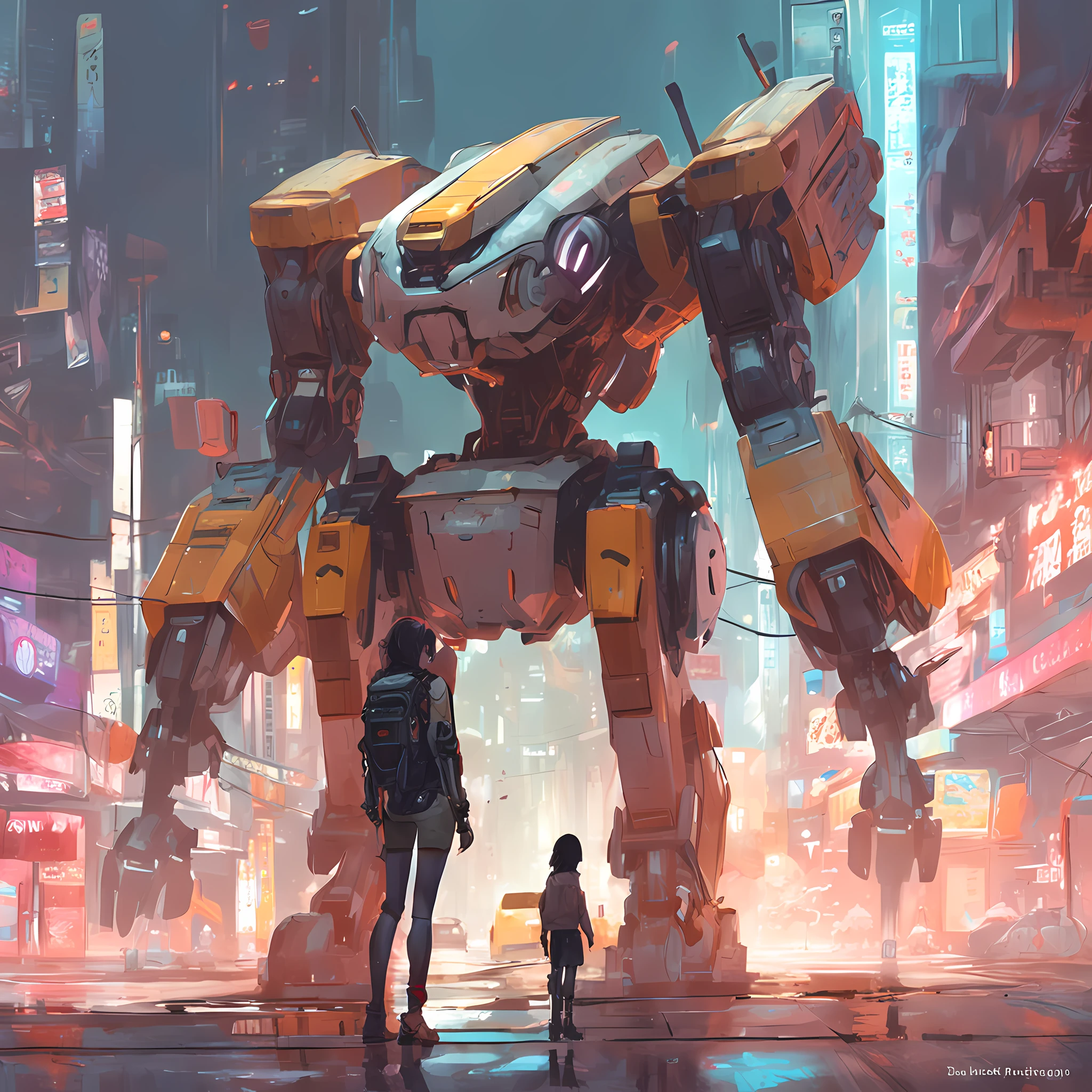 anime girl in short shorts and jacket standing next to giant robot, artwork in the style of guweiz, cyberpunk anime girl mech, trending on cgstation, guweiz, by Russell Dongjun Lu, digital cyberpunk anime art, ross tran 8 k, guweiz on artstation pixiv, girl in mecha cyber armor