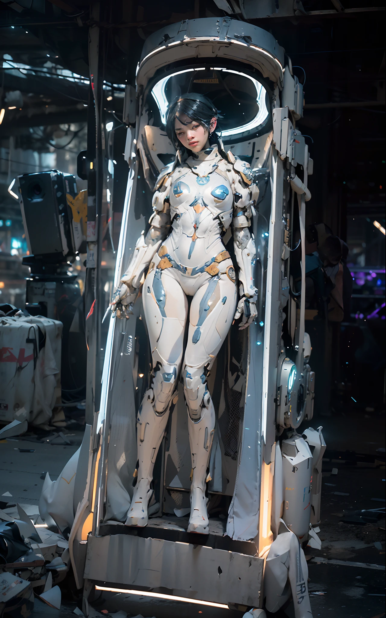 ARMURE DE MECHA EAU COMBINAISON COMPLÈTE, transparent, debout, corps sexy