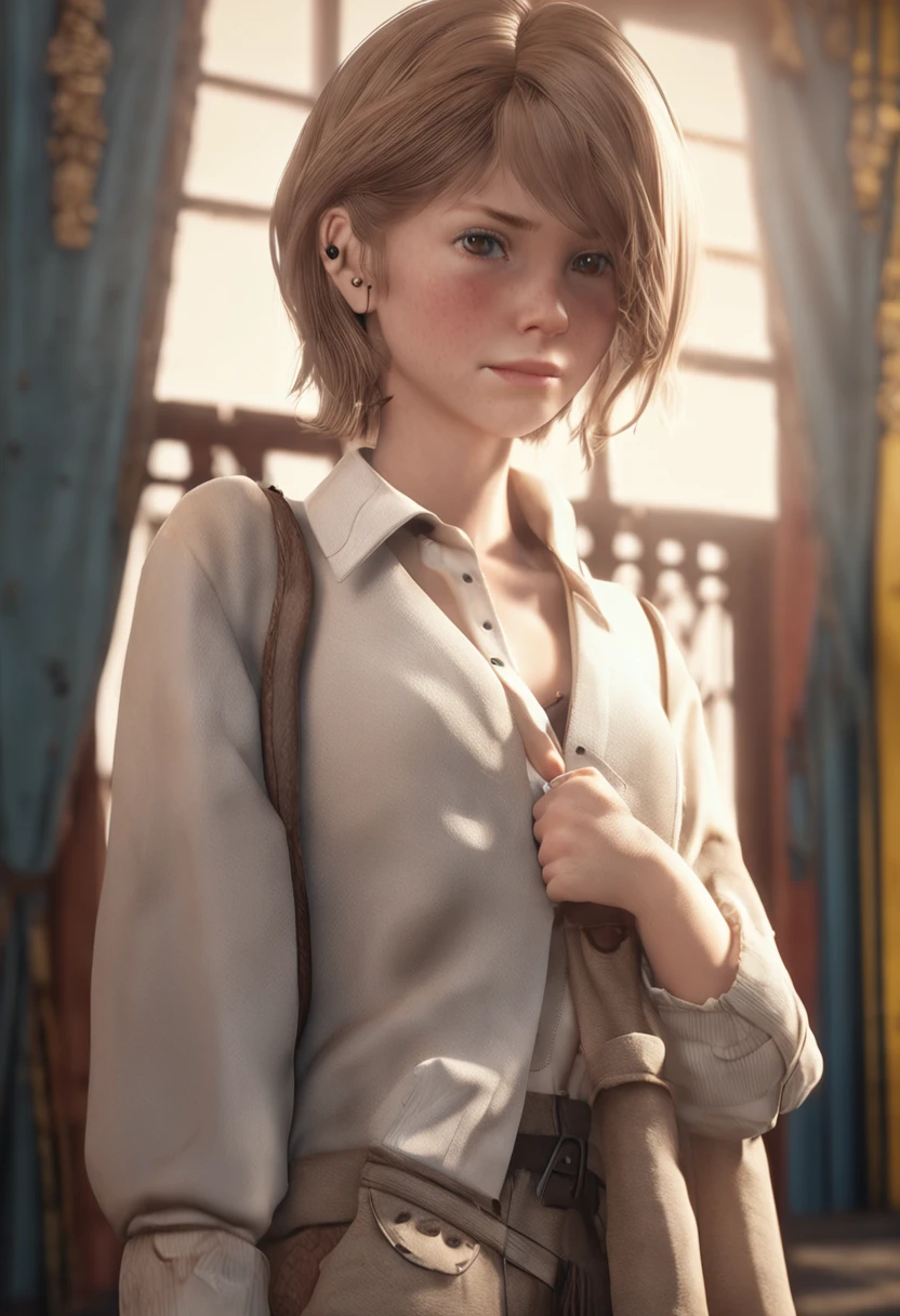 (Valency:1.5), masterpiece, top-quality, Raw foto, Photorealsitic, faces, frontage, beautiful a girl, cute little, shorth hair, depth of fields, hight resolution, ultra-detailliert, detaile, ighly detailed, extremely detailed eye and face, Sharp pupils, Realistic pupils, foco nítido, Cinematic lighting, Office Suits