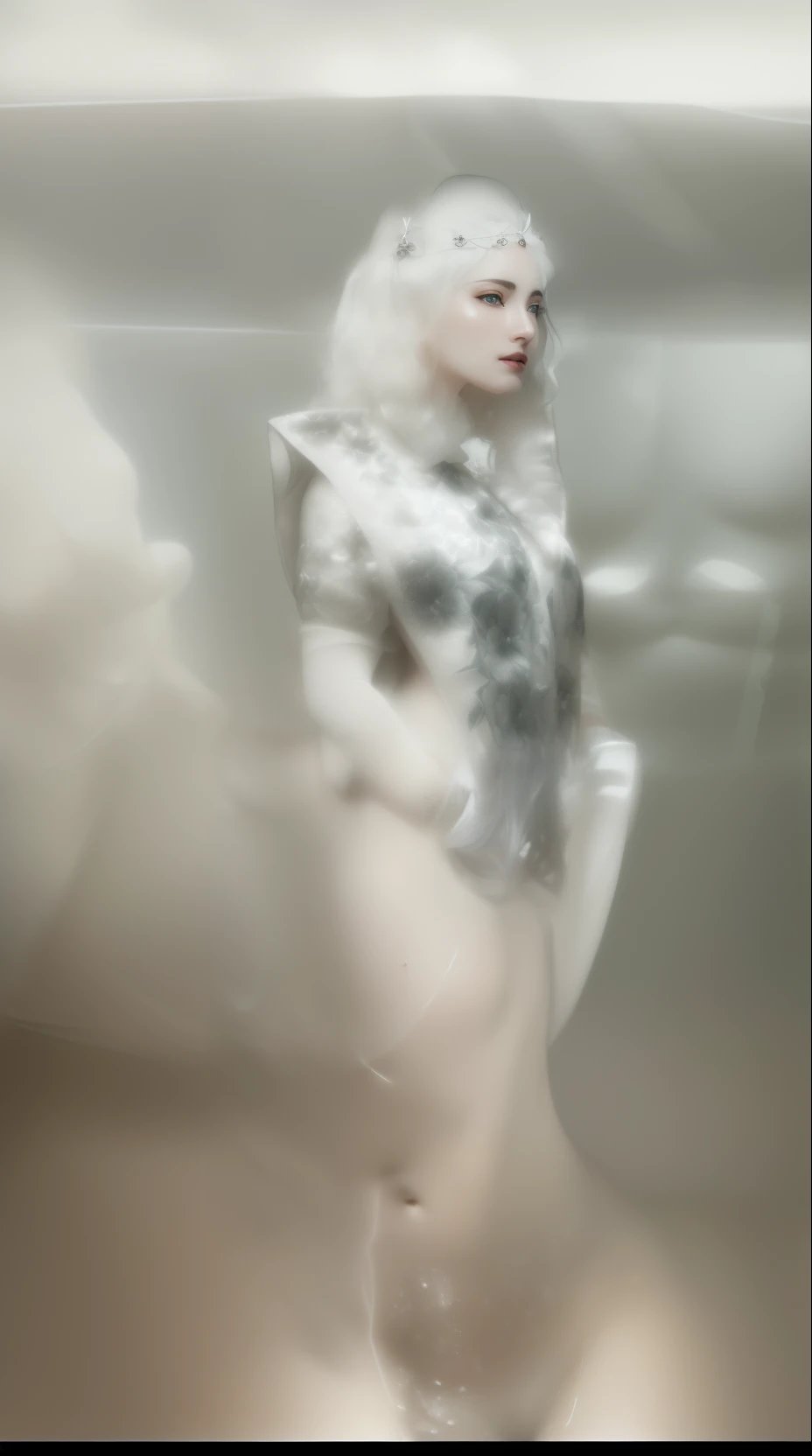 (full body shot)a East European woman, luminous design, masterpiece, best quality, extremely detailed 8k, ultra hd, ultra-detailed, highly detailed, highly realistic, (ultra-realistic), hyperrealistic, Real life style, (((top quality, masterpiece: 1.3)), (masterpiece), (best quality), (ultra-detailed),(nudes:1.2), (RAW photo:1.2),(masterpiece:1.3), (best quality:1.4), ultra high res, HDR, 8k resolution, dreamlike, check commentary, commentary request, scenery,((no text)), (full body), rear view, (detailed eyes),(detailed facial features), 1girl, solo, hairy trending on cg society, plasticien, very long snow colored hair, (strong and toned abs), ((beautiful woman)), very pale white skin, in snow, feminine, smiling cinematic lighting, (full body shot), depth of field, ultra fine details, detailed clothing, detailed scenery, (perfect face, detailed face, detailed eyes) (cinematic:1.5)(Top Quality, 8k, 32k, Masterpiece, UHD: 1.3)