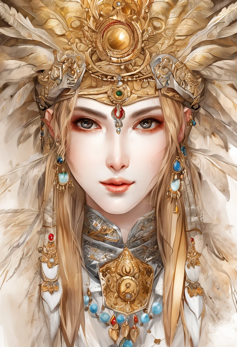 (tmasterpiece,top Quority,best qualtiy,offcial art,Beauty and aesthetics)(girl with)(extremely detailed eye)(face perfect)(White cloak of gold thread)(Carrying weapons on your back,Has a dragon pattern)(mature temperament)(Delicate texture)(Best-aesthetic)