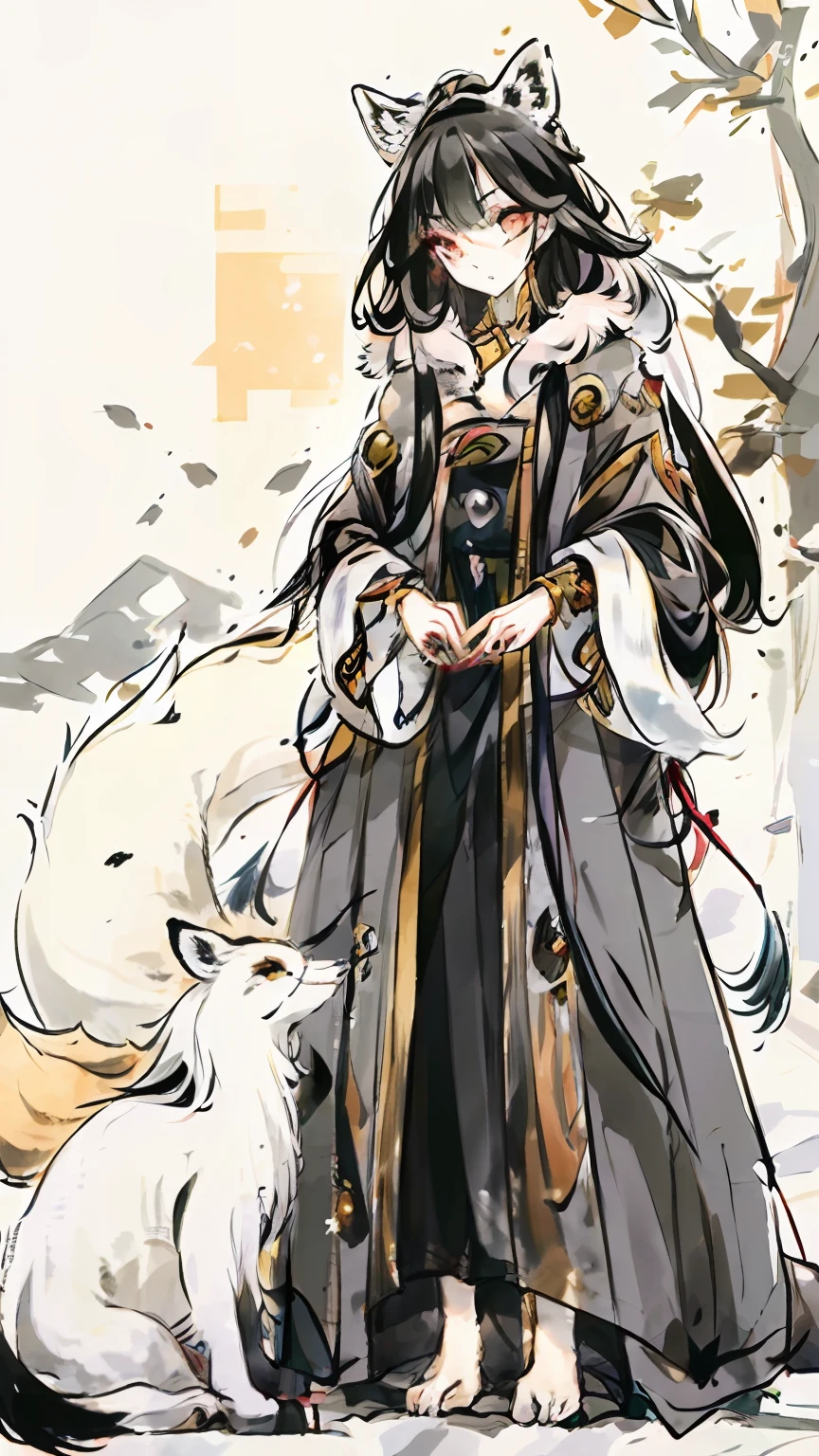 (Best picture quality),(tmasterpiece),,(((solo person))),(ultra - detailed),(Male arctic fox:1.5), (Light gray skin:1.3), (pale gray fur:1.3),((Golden pupils)),Red eyeliner, ((Canine paws)), ((Gray paws)),(grey ears),Sharp focus,(The furry feeling of animal ears),Wearing a black magician's robe,magnificent robe,Wearing a magic hat,Stand on the streets of the Middle Ages,Detailed characters,detailedbackground,The barefoot