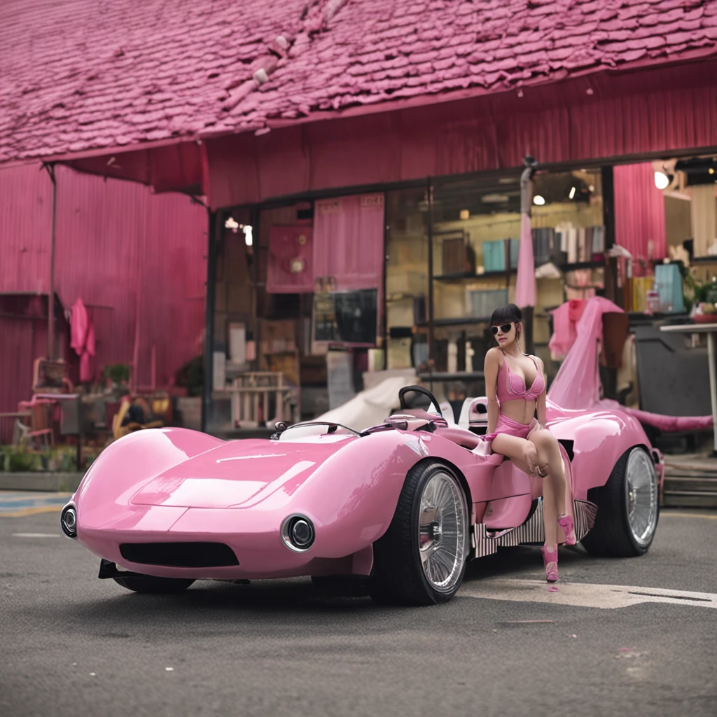 best qualtiy,tmasterpiece,A Korean woman,beauitful face,Wears a light pink three-point bikini,Bust photo,splits legs,Light pink skin,Large breasts。