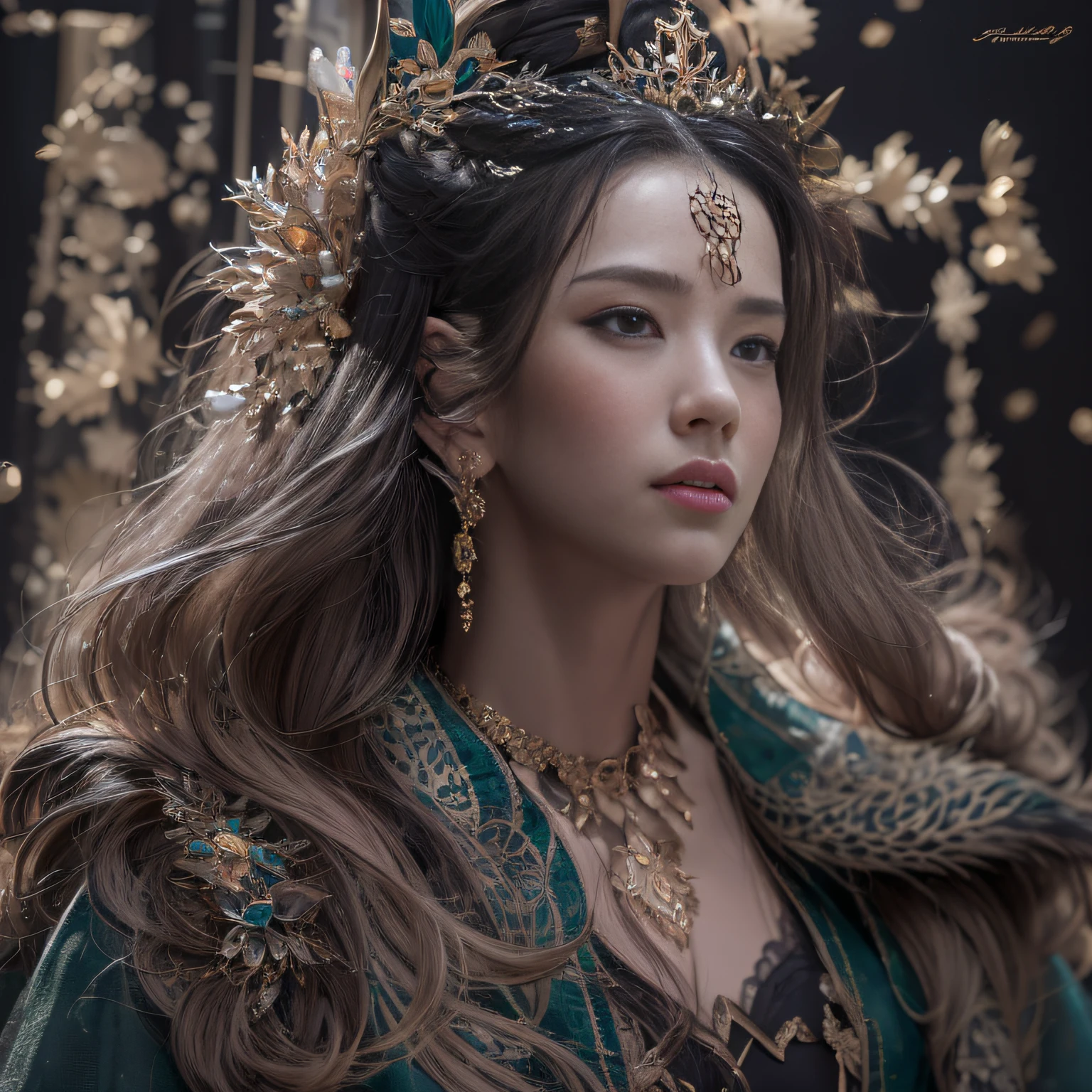 16k(tmasterpiece,k hd,hyper HD,16k)Long flowing black hair,Jewelry quarter in the back room,Brunette King ,Dragon Protector (realisticlying:1.4),Python pattern robe,Purple-pink tiara,Snowflakes fluttering,The background is pure,Hold your head high,Be proud,The nostrils look at people, A high resolution, the detail, RAW photogr, Sharp Re, Nikon D850 Film Stock Photo by Jefferies Lee 4 Kodak Portra 400 Camera F1.6 shots, Rich colors, ultra-realistic vivid textures, Dramatic lighting, Unreal Engine Art Station Trend, cinestir 800,Hold your head high,Be proud,The nostrils look at people