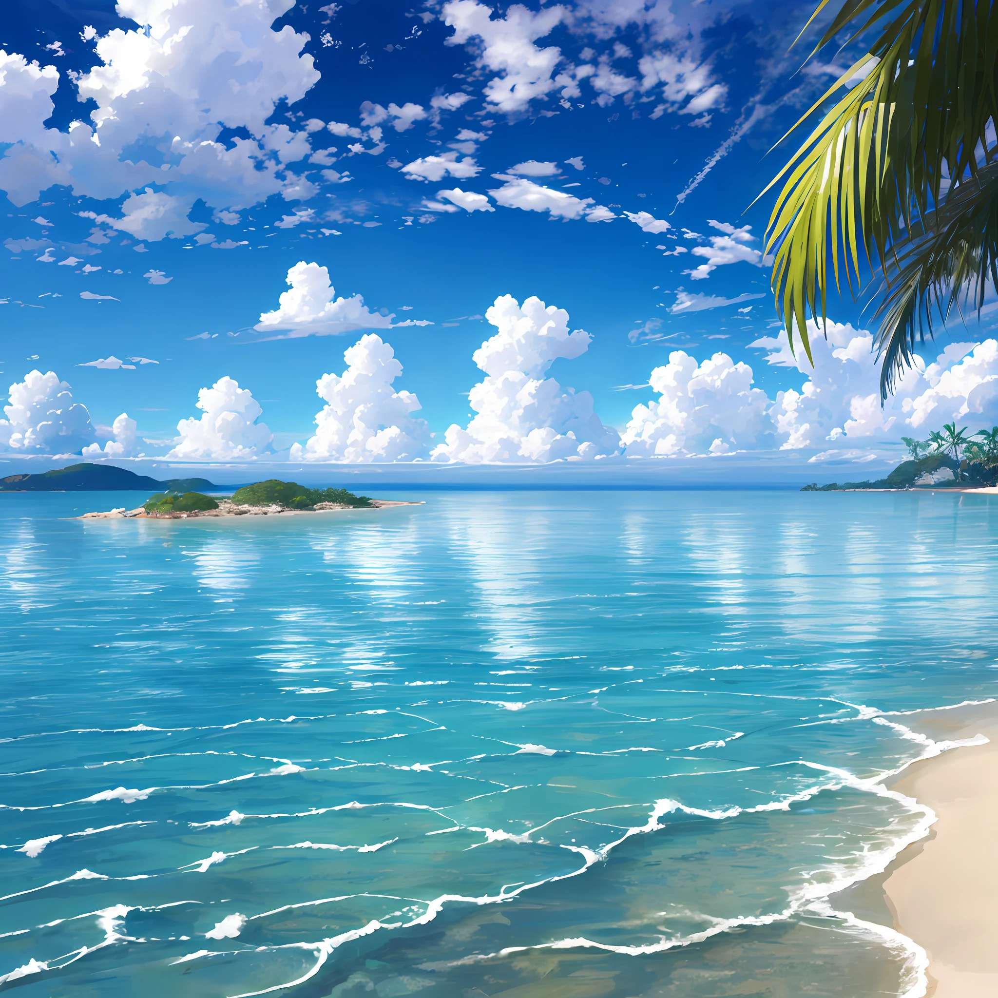 Ocean，On a tropical island，Blue sky，White clouds，Clear and transparent，Empty and distant --auto --s2