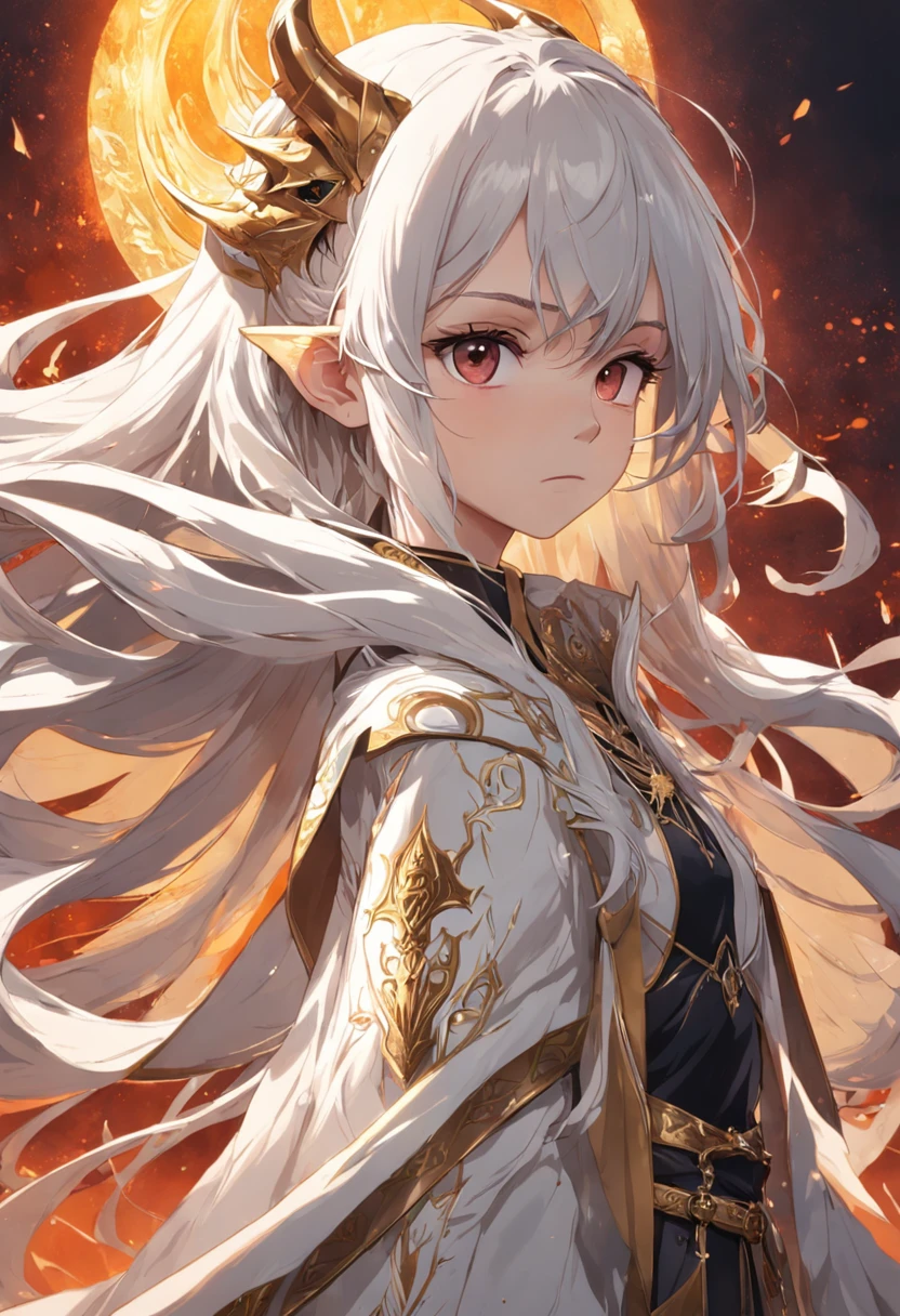 (tmasterpiece,top Quority,best qualtiy,offcial art,Beauty and aesthetics)(girl with)(extremely detailed eye)(face perfect)(White cloak of gold thread)(Carrying weapons on your back,Has a dragon pattern)(mature temperament)(Delicate texture)(Best-aesthetic)