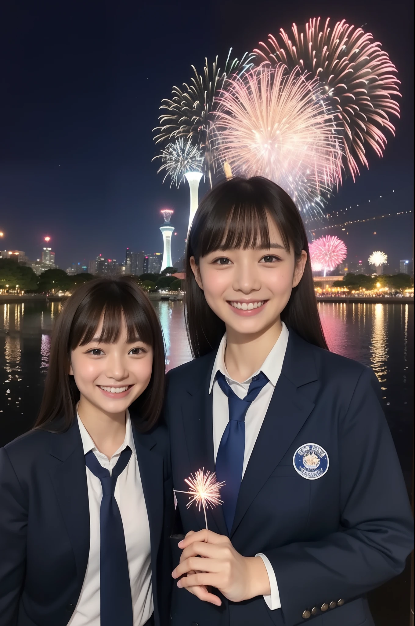 A smile、hi-school girl、校服、While doing fireworks、mare、Tokyo Skytree、cherry trees