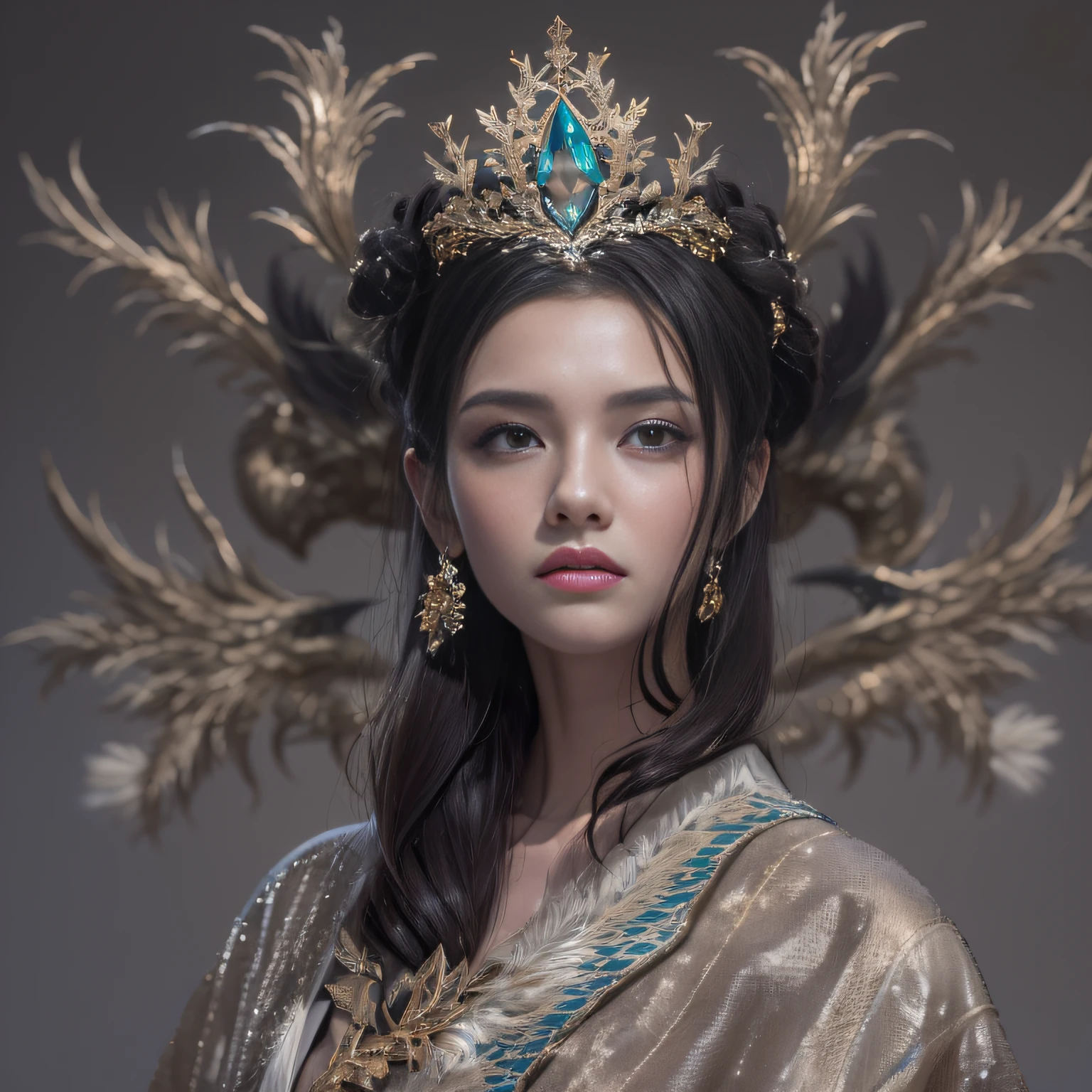 16k(tmasterpiece,k hd,hyper HD,16k)Long flowing black hair,Jewelry quarter in the back room,Brunette King ,Dragon Protector (realisticlying:1.4),Python pattern robe,Purple-pink tiara,Snowflakes fluttering,The background is pure,Hold your head high,Be proud,The nostrils look at people, A high resolution, the detail, RAW photogr, Sharp Re, Nikon D850 Film Stock Photo by Jefferies Lee 4 Kodak Portra 400 Camera F1.6 shots, Rich colors, ultra-realistic vivid textures, Dramatic lighting, Unreal Engine Art Station Trend, cinestir 800,Hold your head high,Be proud,The nostrils look at people