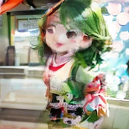 Chibi, 1 girl, shorth hair, Cute、bright expression、Very beautiful face, Beautiful red eyes, dazzling green hair、Eyebrows behind bangs, Bright pupils, nffsw, nffsw, textured white skin, high details, Best Quality, 4K, hight resolution、Tomato Body, Red Costume