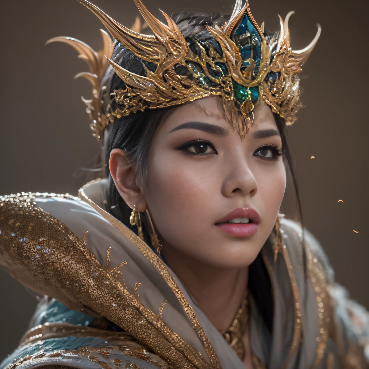 16k(tmasterpiece,k hd,hyper HD,16k)Long flowing black hair,Jewelry quarter in the back room,Brunette King ,Dragon Protector (realisticlying:1.4),Python pattern robe,Purple-pink tiara,Snowflakes fluttering,The background is pure,Hold your head high,Be proud,The nostrils look at people, A high resolution, the detail, RAW photogr, Sharp Re, Nikon D850 Film Stock Photo by Jefferies Lee 4 Kodak Portra 400 Camera F1.6 shots, Rich colors, ultra-realistic vivid textures, Dramatic lighting, Unreal Engine Art Station Trend, cinestir 800,Hold your head high,Be proud,The nostrils look at people