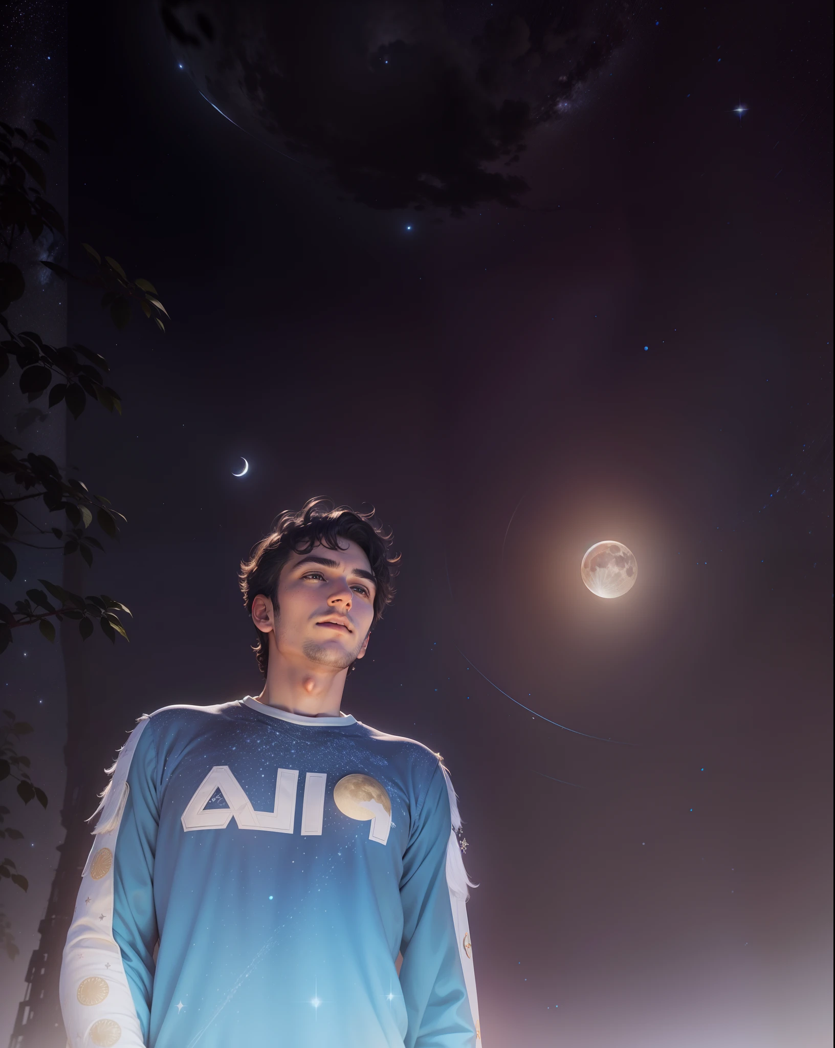 Beautiful Moon and Many many stars in the sky, ultra realistic face,