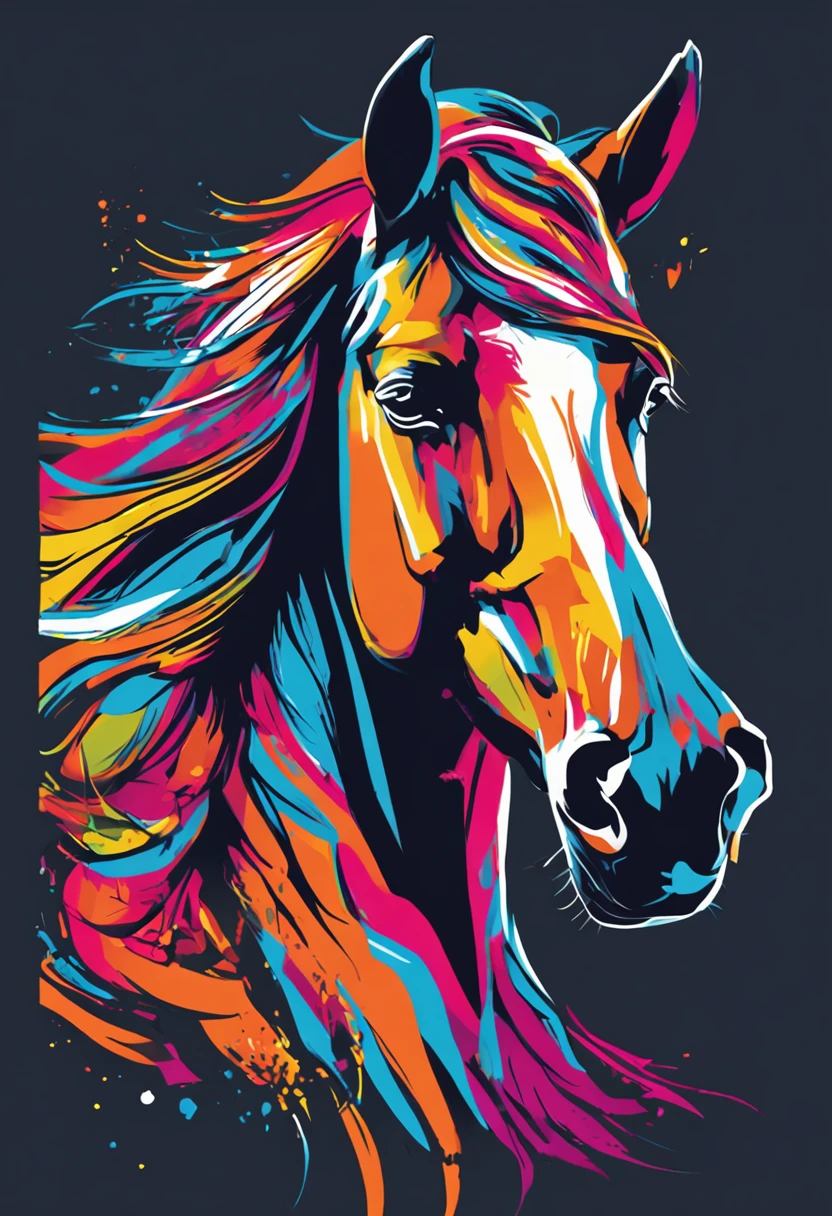 vector t-shirt art ready for print colorful graffiti illustration of a horse, frontal perspective, action shot, vibrant color, high detail