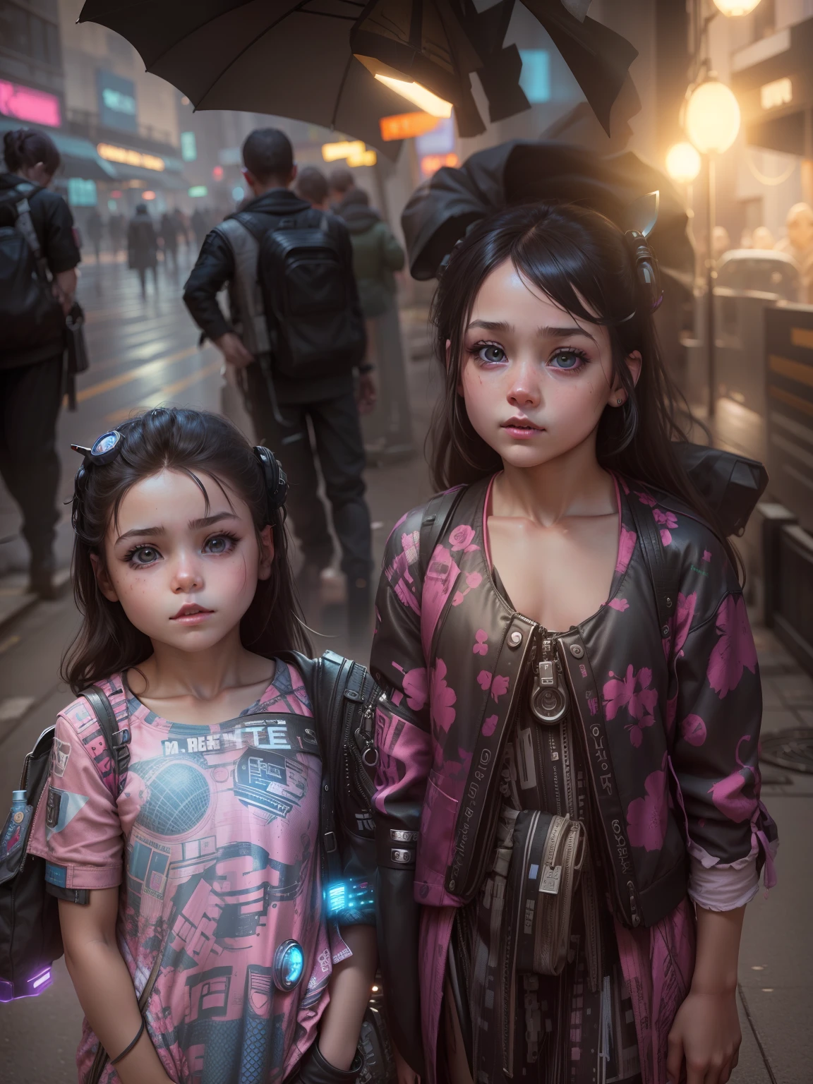 Change baground cyberpunk beautiful little girl realistic face. 8k