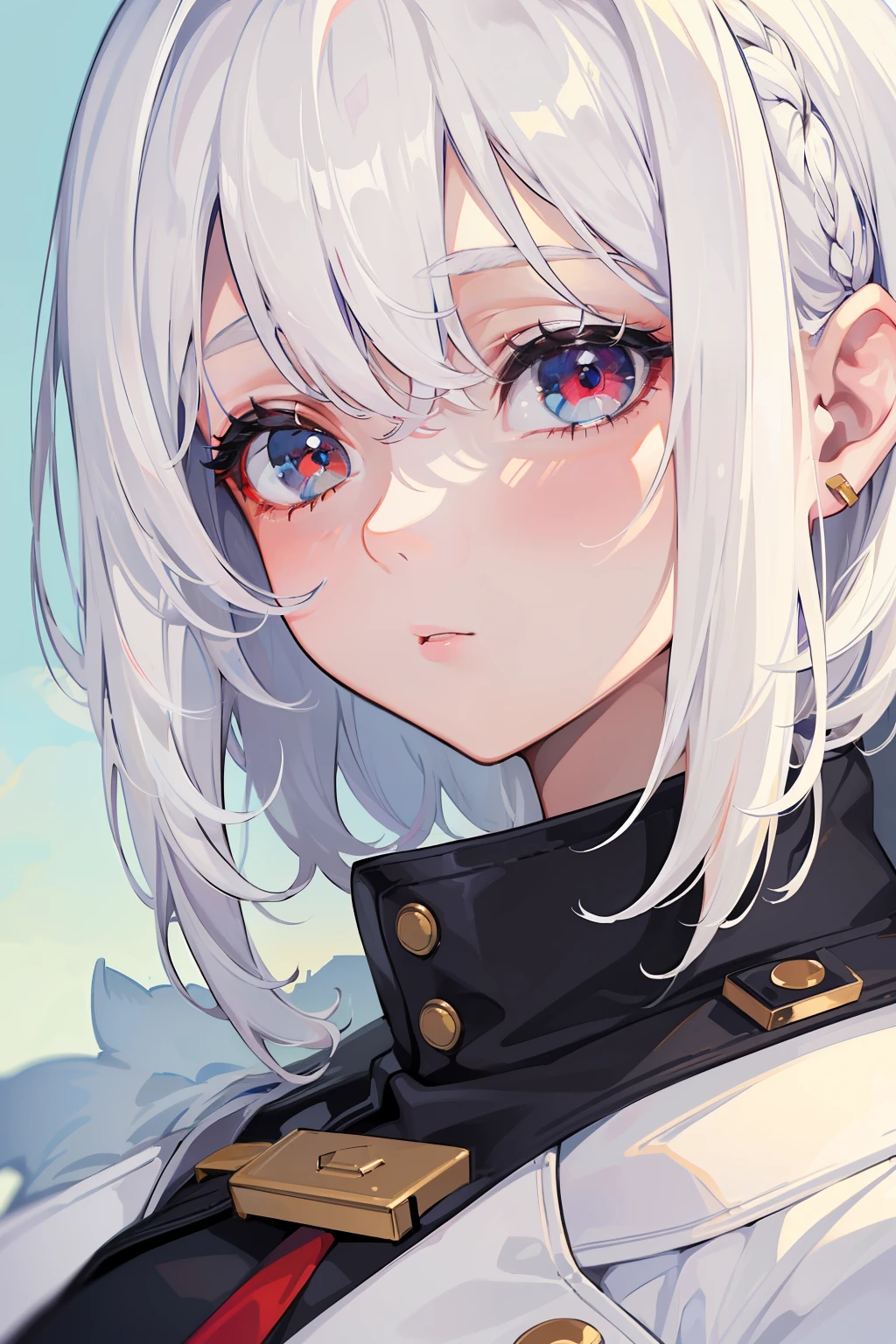 (Close up:1.2), (Masterpiece, Best quality, 8K, offcial art, RAW photo:1.3), coat large, Beautiful girl, Pretty face, s girl, (White hair:1.4) A high resolution, illustration