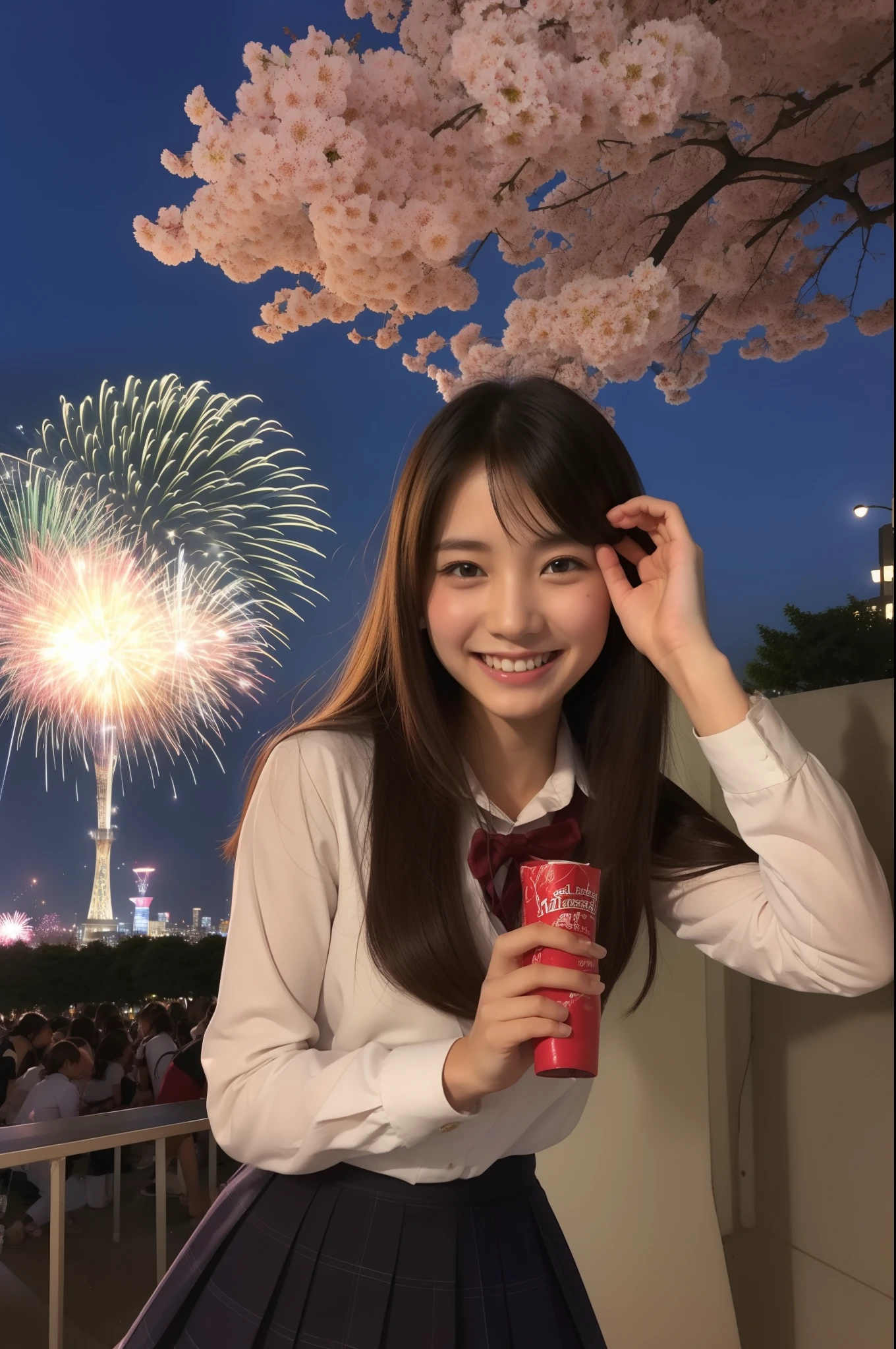 A smile、hi-school girl、校服、While doing fireworks、mare、Tokyo Skytree、cherry trees