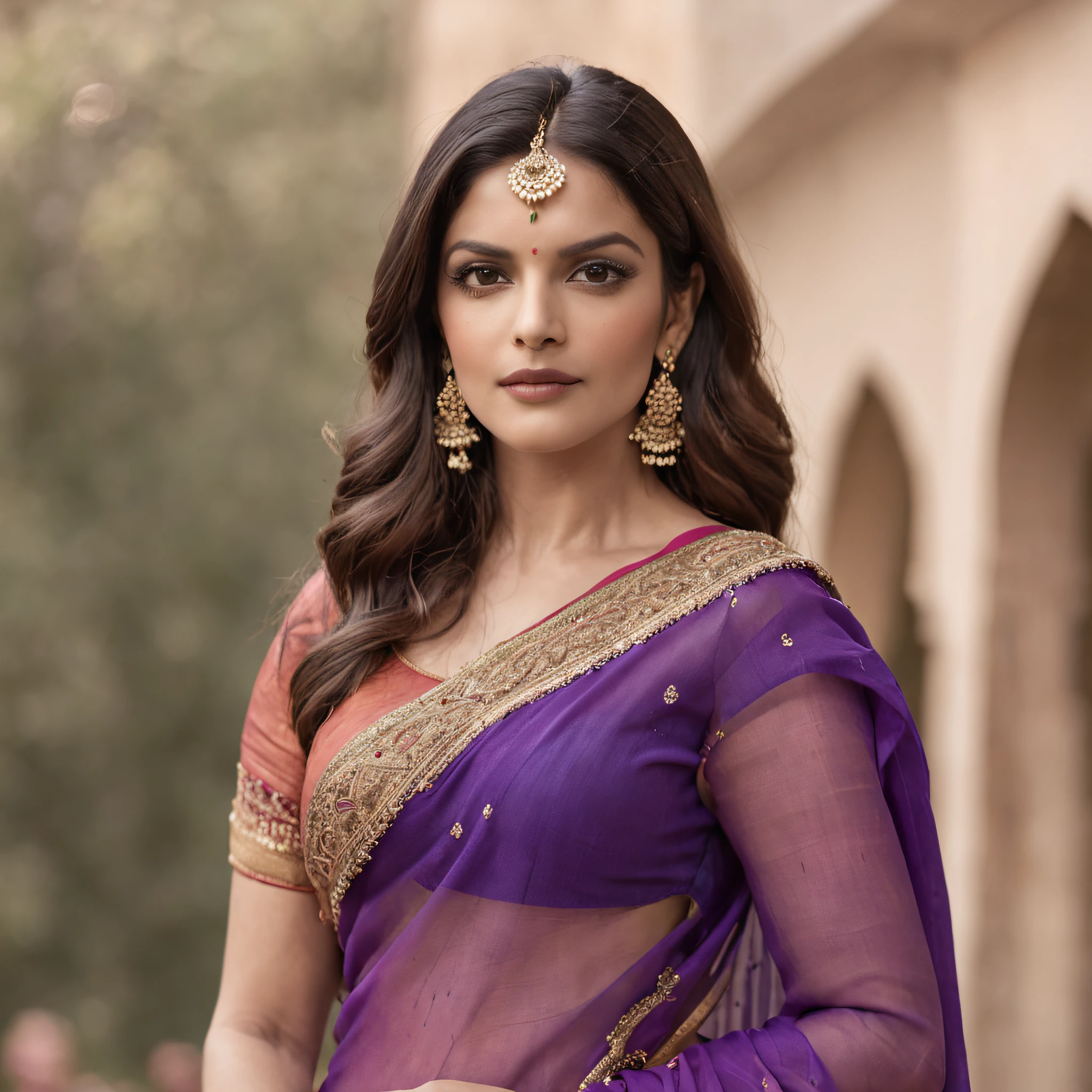 "Italy actresses gracefully adorned in vibrant traditional Indian violet sarees"