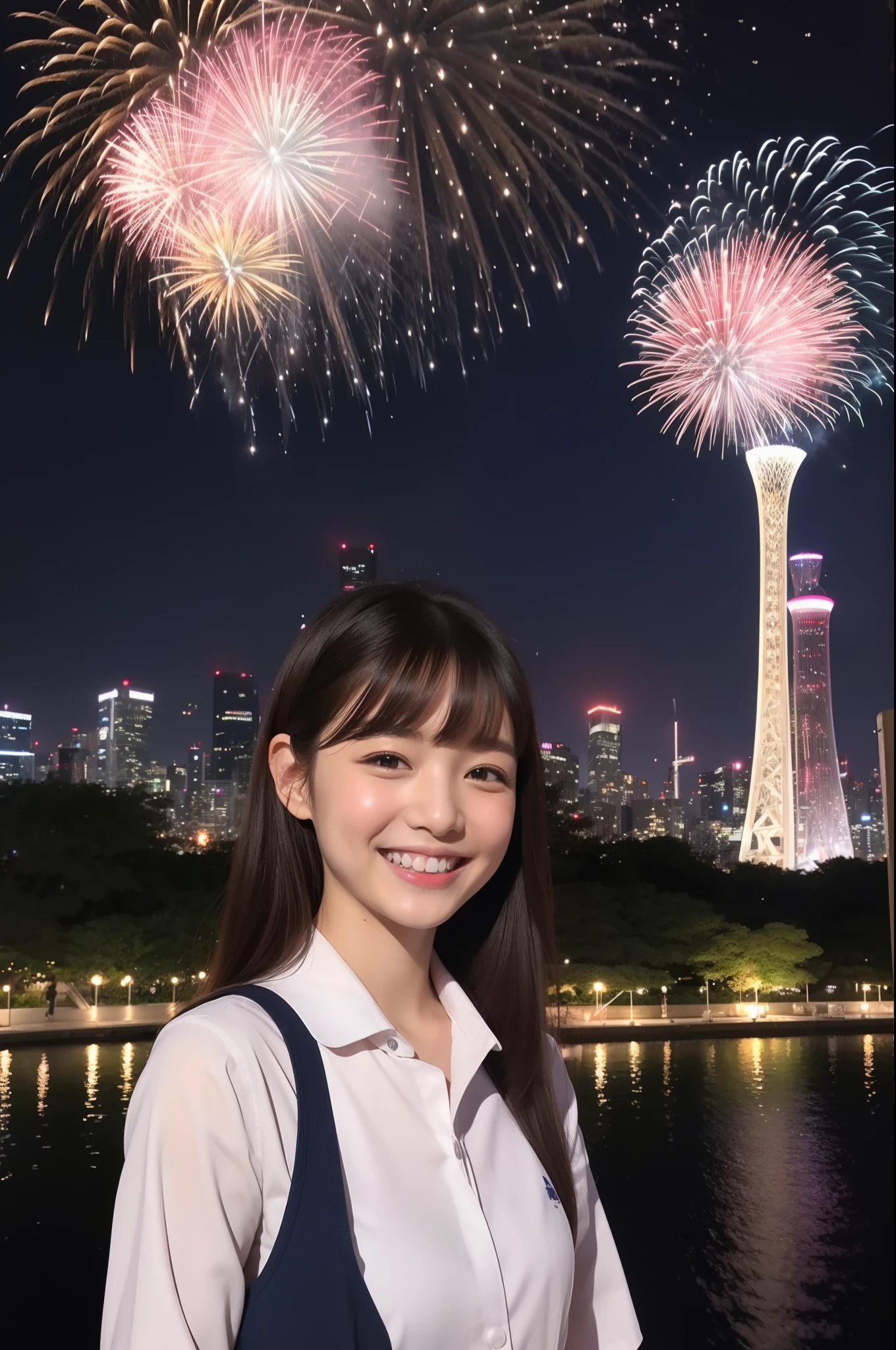 A smile、hi-school girl、校服、While doing fireworks、mare、Tokyo Skytree、cherry trees