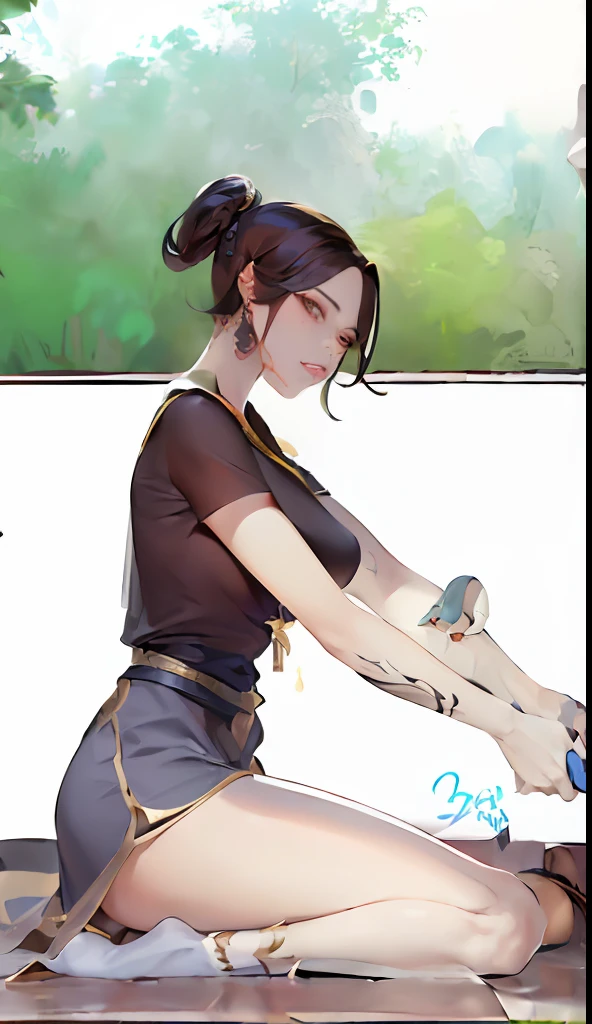 Attractive woman [Gunman:Bounty Hunter:0.4] Standing in the End Wilderness (Glitch Wave Style:1) 、Shyness,((Sexual)),((Sexy feeling)),lower angle、Overall angle of view, rtrophto1, (Perfect hands, Perfect ???????),Realistic skin texture
