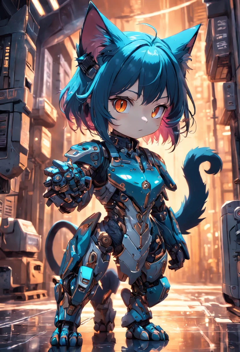 a cute kitten made out of metal, cyborg, cyberpunk style, ((intricate details)), hdr, ((intricate details, hyperdetailed)), cinematic shot, vignette