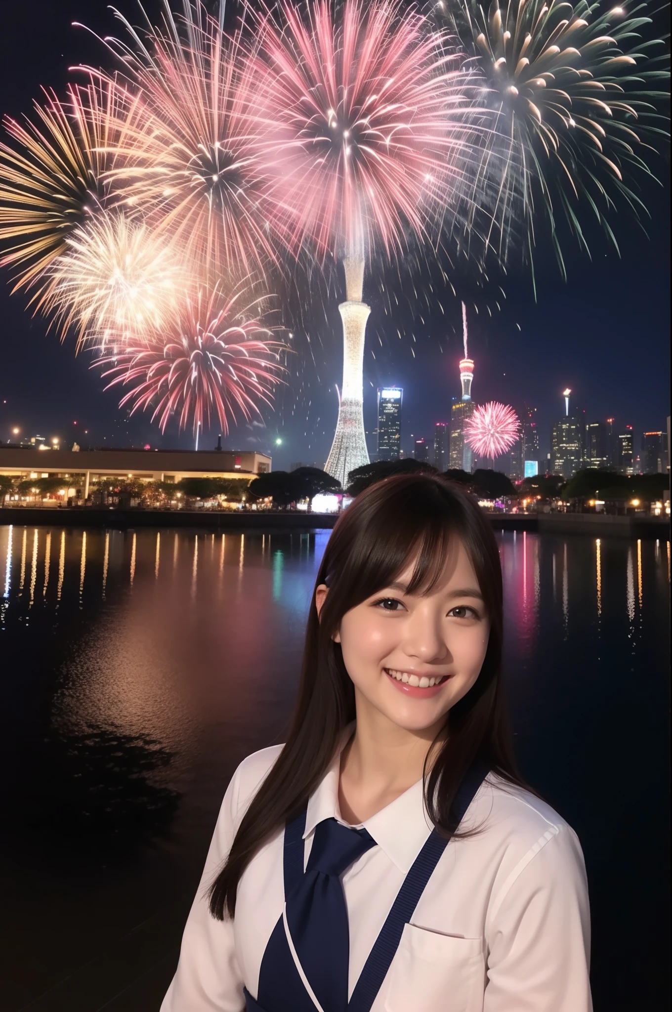 A smile、hi-school girl、校服、While doing fireworks、mare、Tokyo Skytree、cherry trees