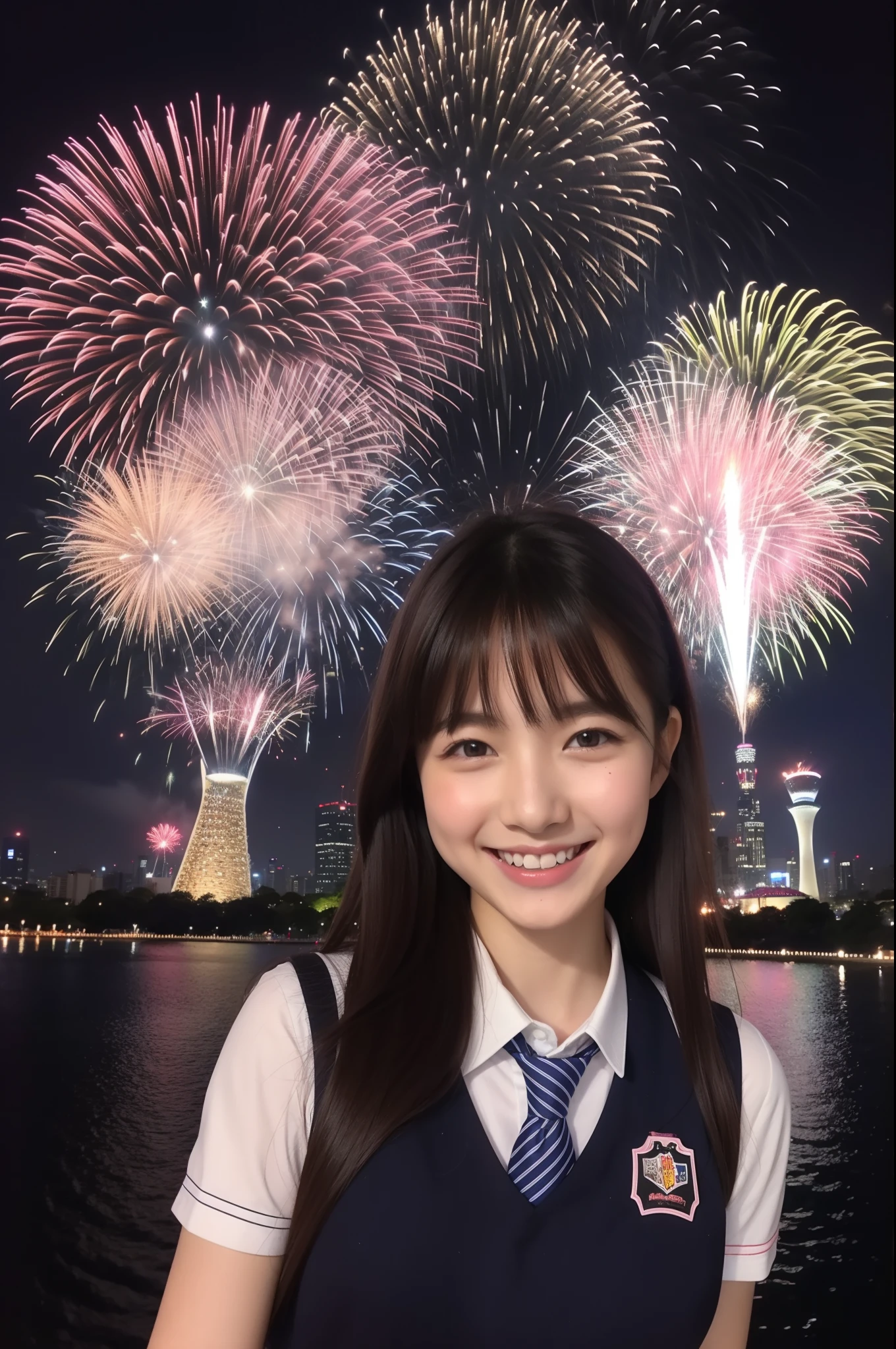 A smile、hi-school girl、校服、While doing fireworks、mare、Tokyo Skytree、cherry trees