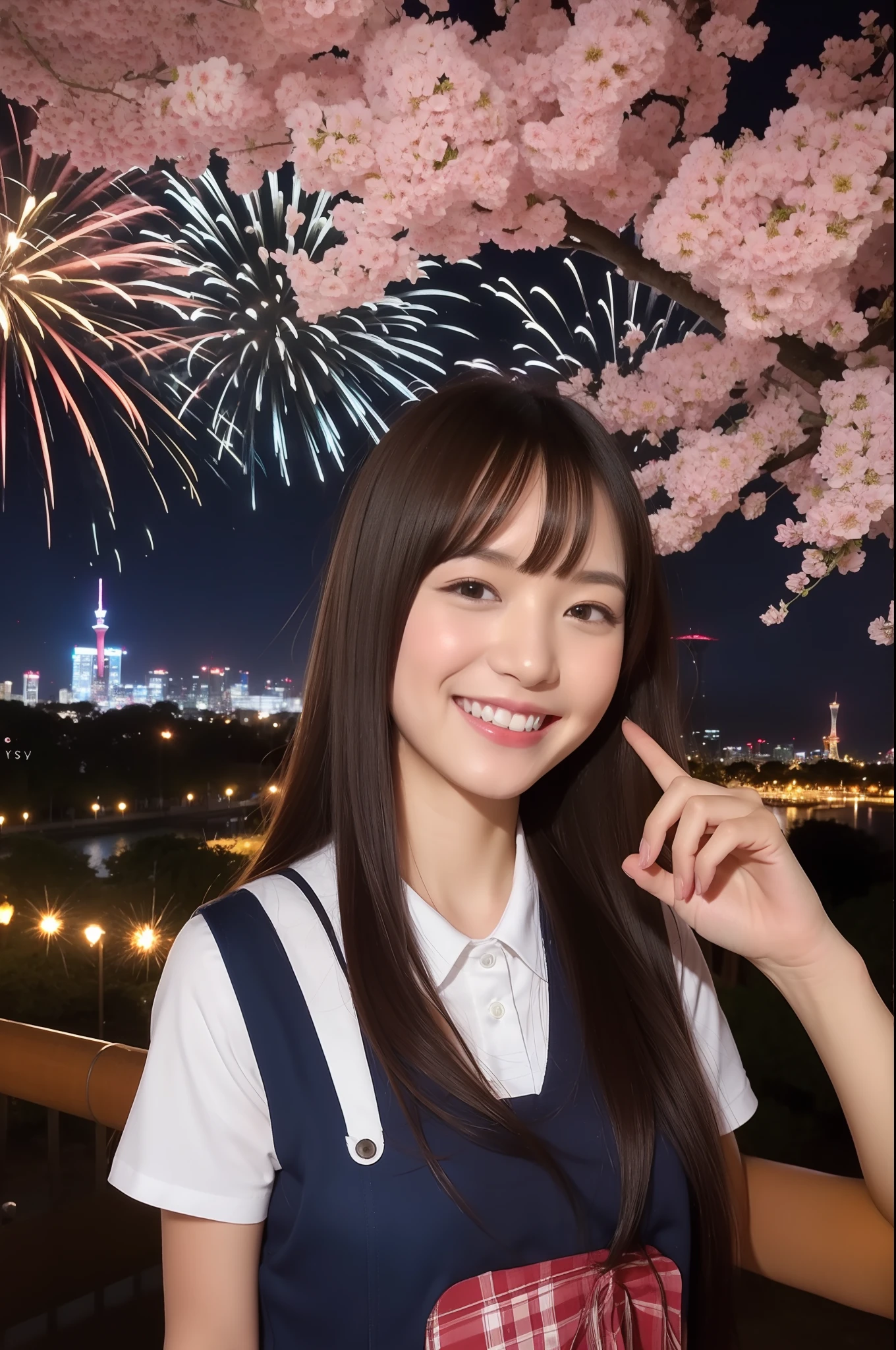 A smile、hi-school girl、校服、While doing fireworks、mare、Tokyo Skytree、cherry trees